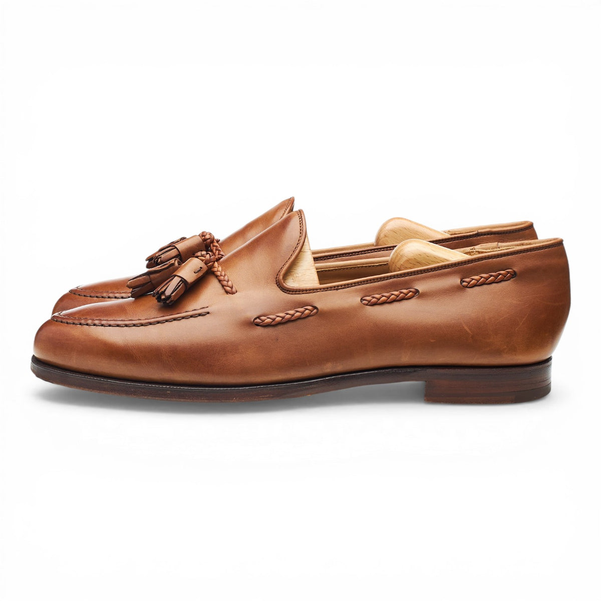 'Aidan' Tan Brown Leather Tassel Loafers UK 10.5 E