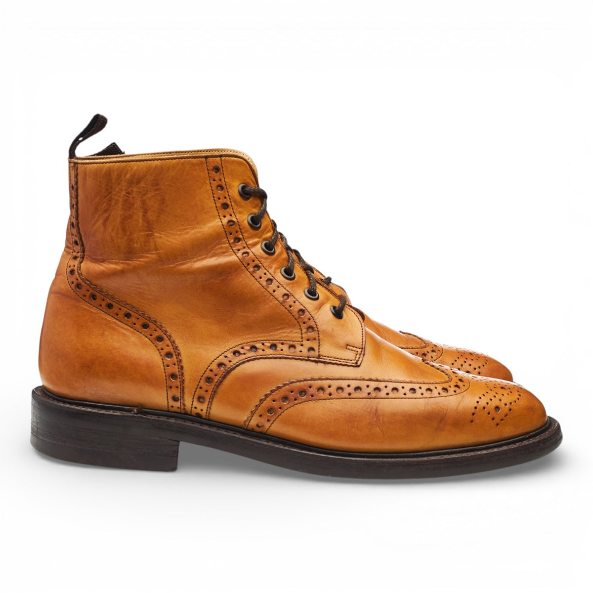 'Harrison' Tan Brown Leather Brogue Boots UK 10 F