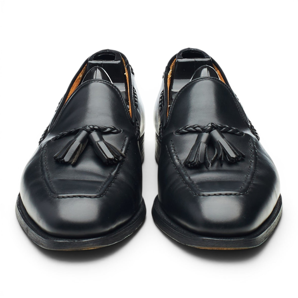 Black Leather Tassel Loafers UK 7 E