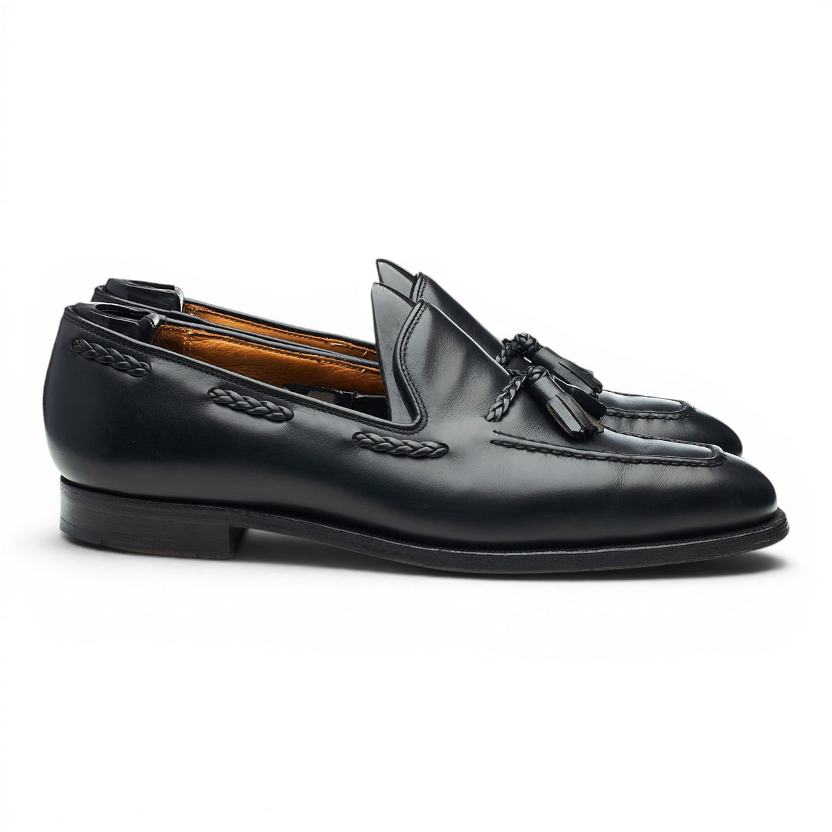 Black Leather Tassel Loafers UK 7 E
