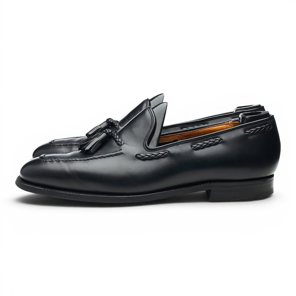 Black Leather Tassel Loafers UK 7 E