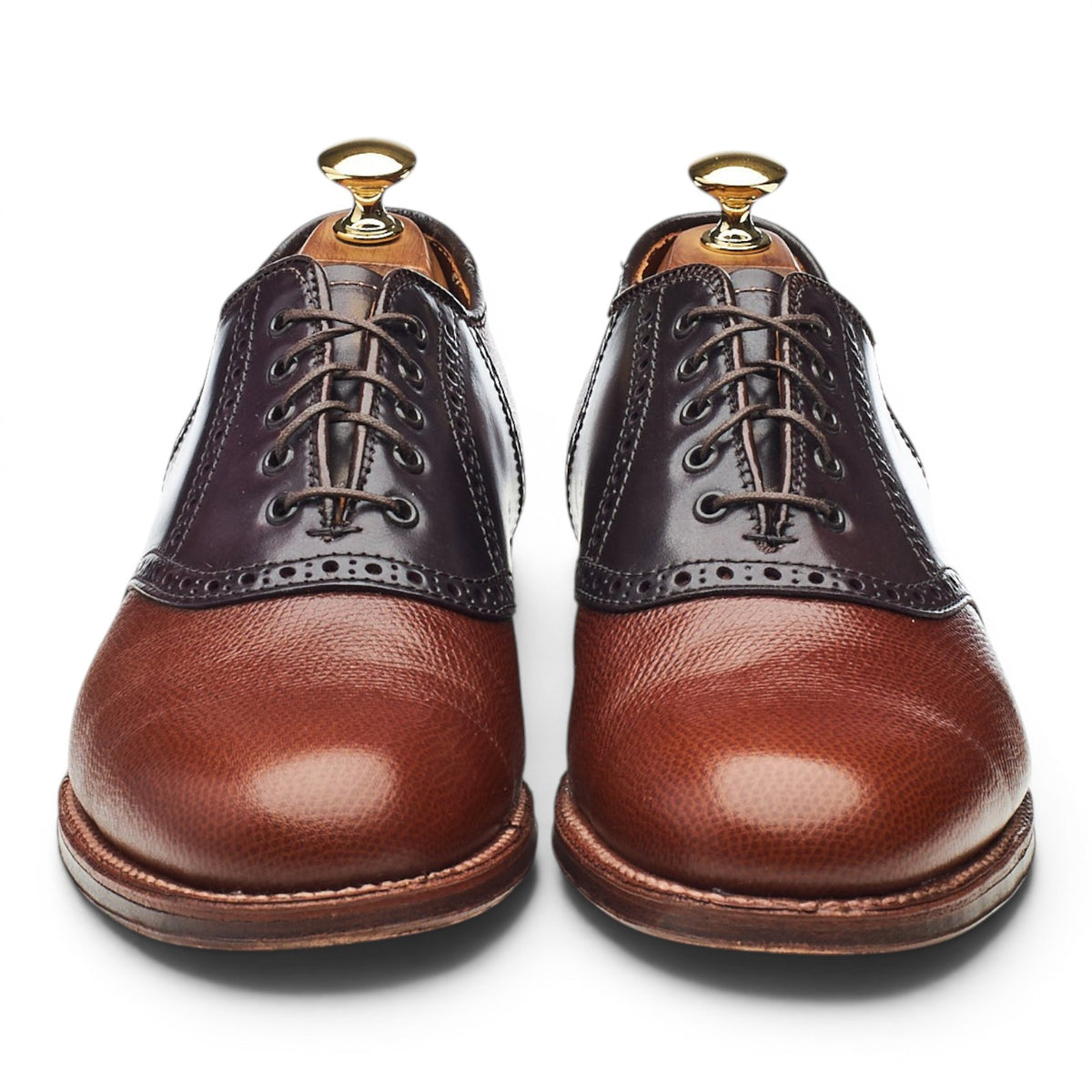 'D2303' Burgundy Cordovan & Brown Grain Leather Saddle Oxford UK 6.5 US 7 D