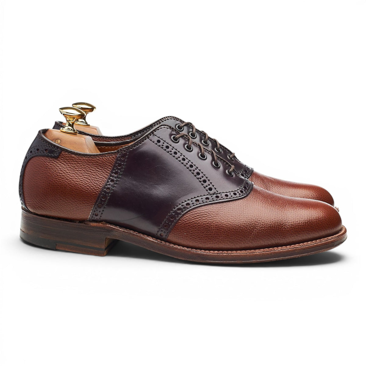 'D2303' Burgundy Cordovan & Brown Grain Leather Saddle Oxford UK 6.5 US 7 D
