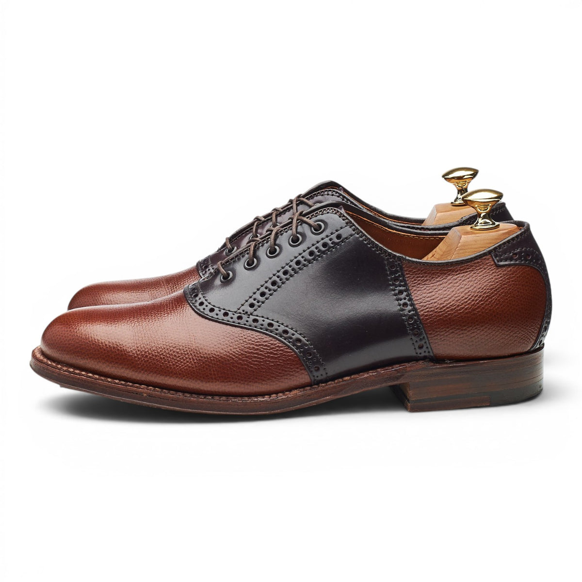 'D2303' Burgundy Cordovan & Brown Grain Leather Saddle Oxford UK 6.5 US 7 D