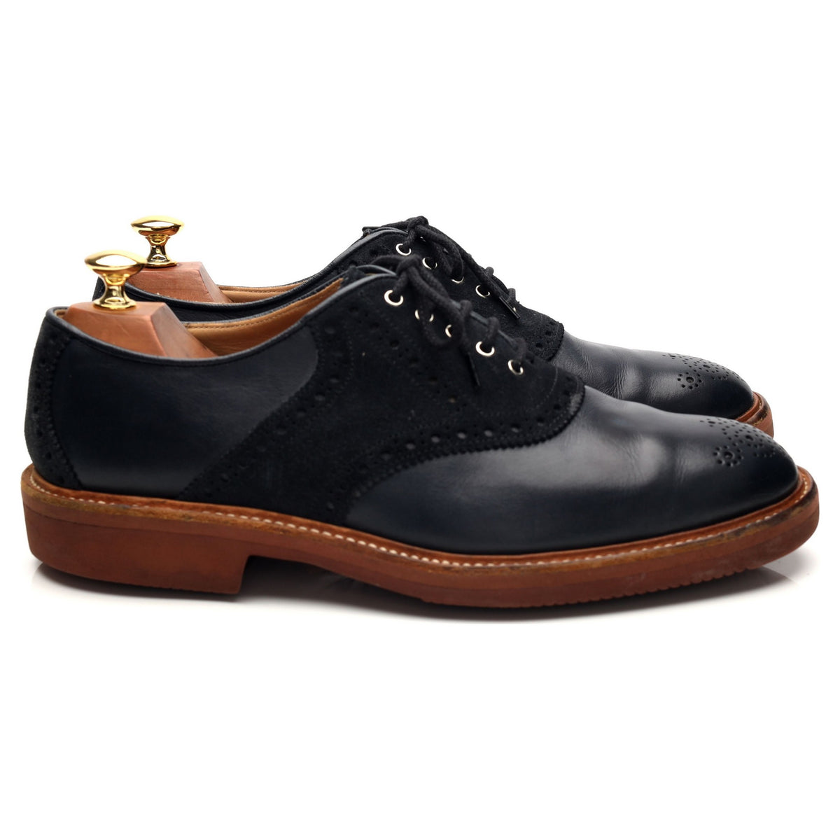 Navy Blue Leather Saddle Oxford UK 9