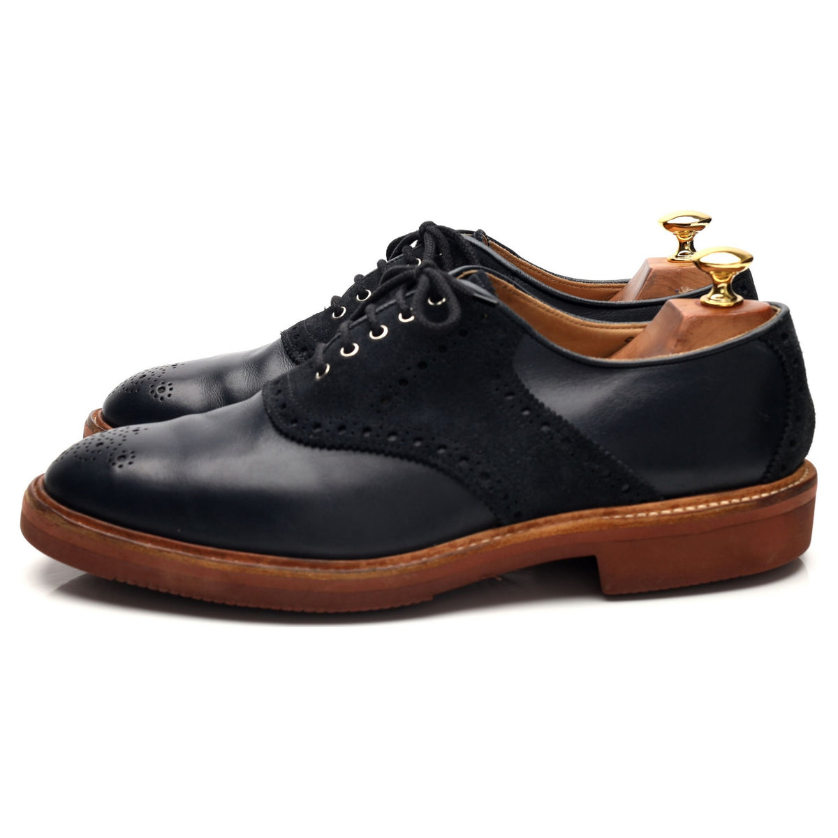 Navy Blue Leather Saddle Oxford UK 9