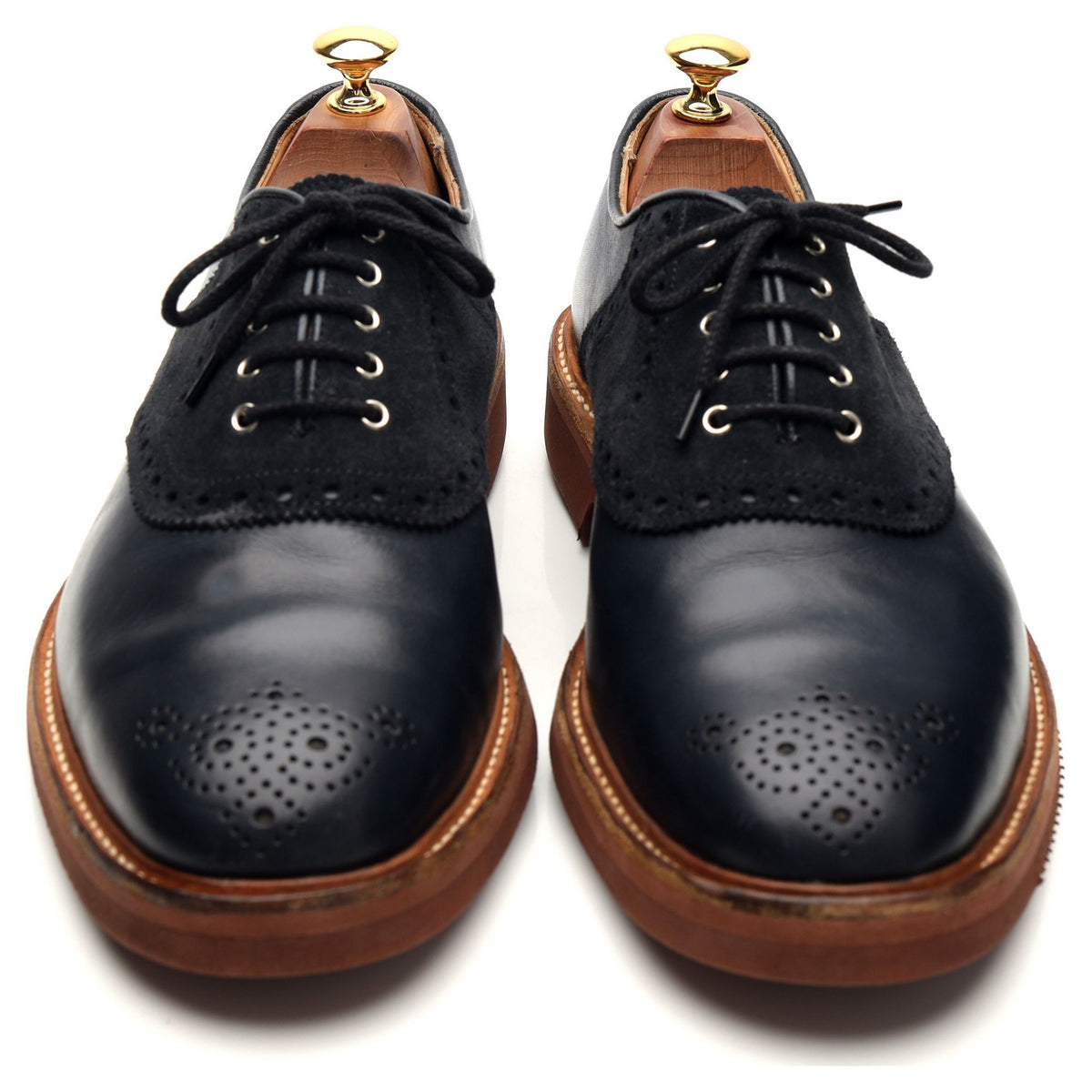 Navy Blue Leather Saddle Oxford UK 9