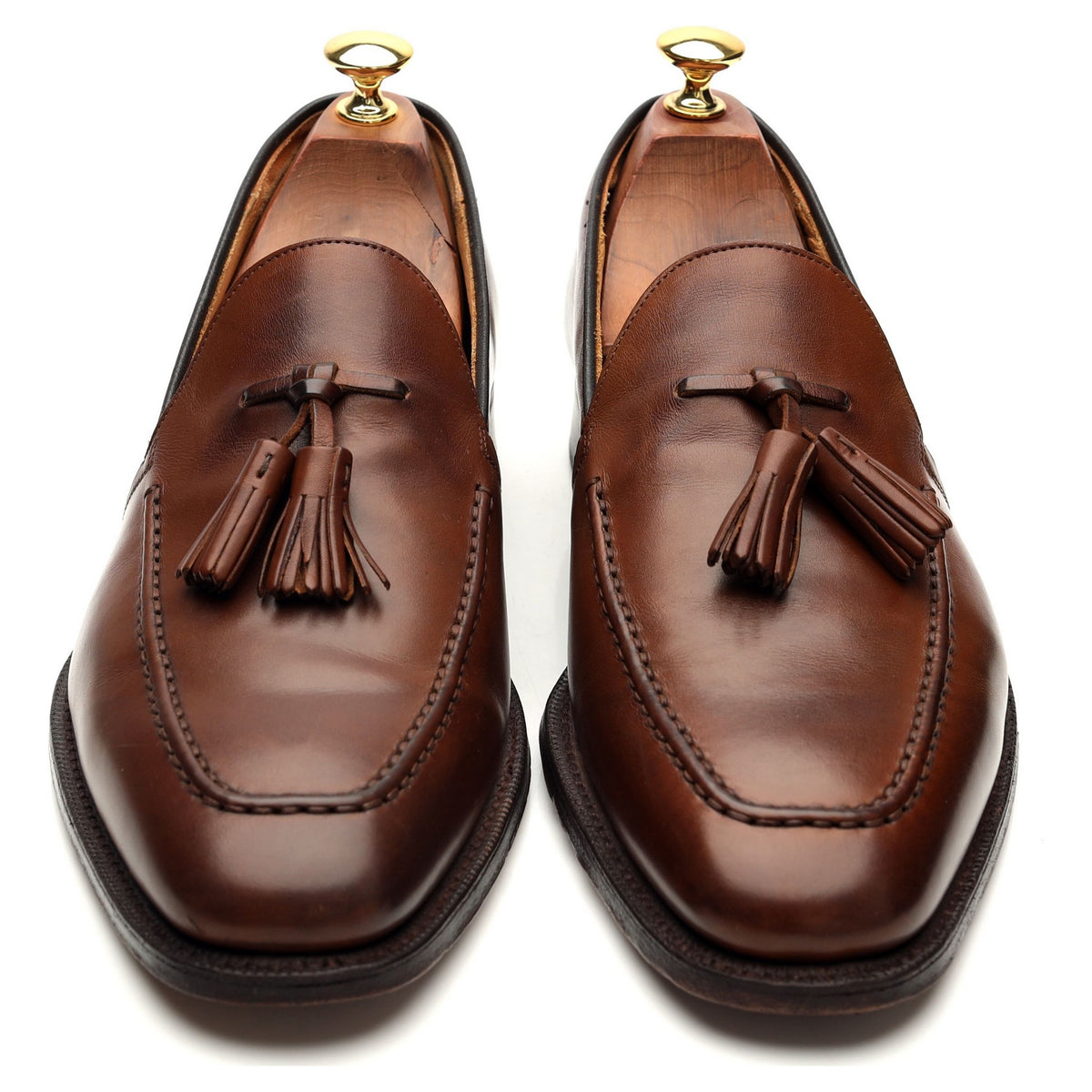 &#39;Harrow&#39; Brown Leather Tassel Loafers UK 9 F