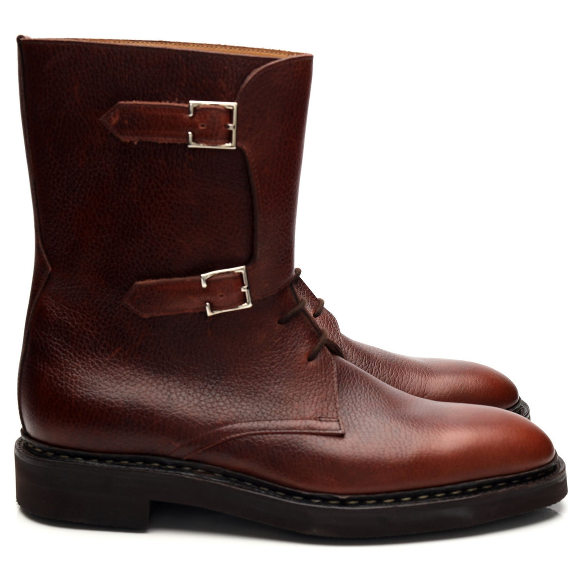 &#39;Wick&#39; Tan Brown Grain Leather Buckle Boots UK 8 E