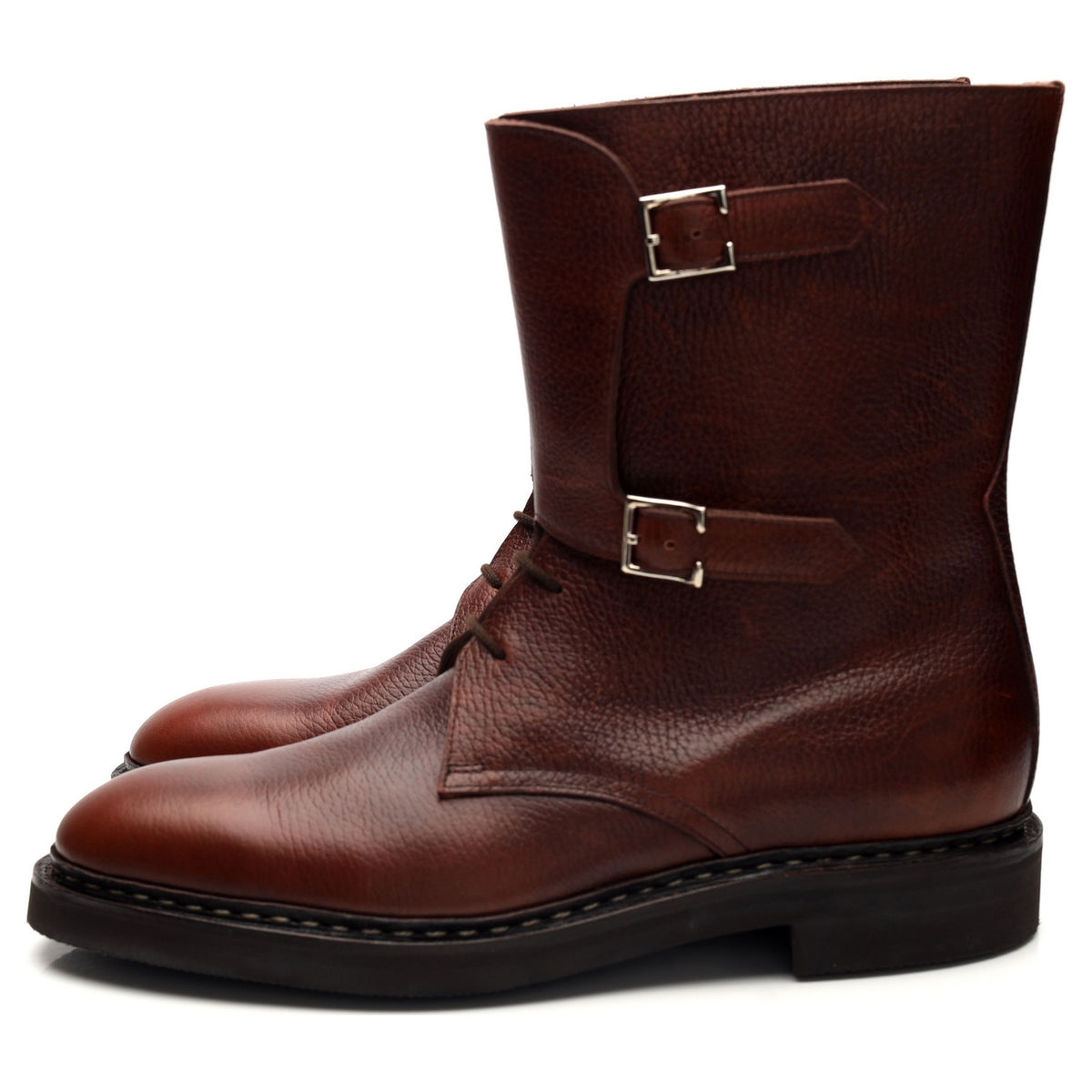 &#39;Wick&#39; Tan Brown Grain Leather Buckle Boots UK 8 E