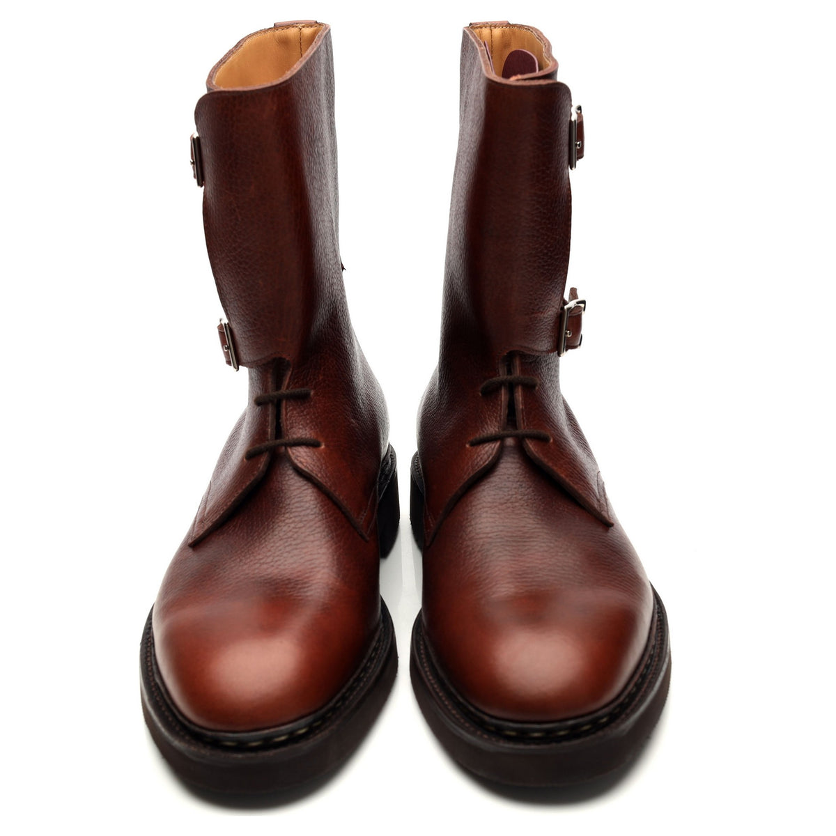 &#39;Wick&#39; Tan Brown Grain Leather Buckle Boots UK 8 E