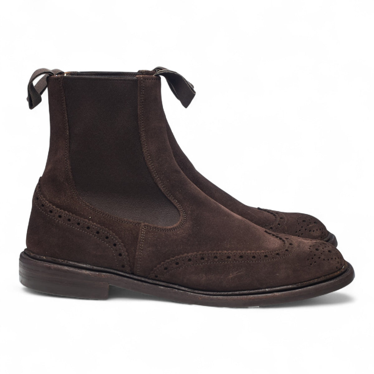 'Henry' Dark Brown Suede Brogue Chelsea Boots UK 8