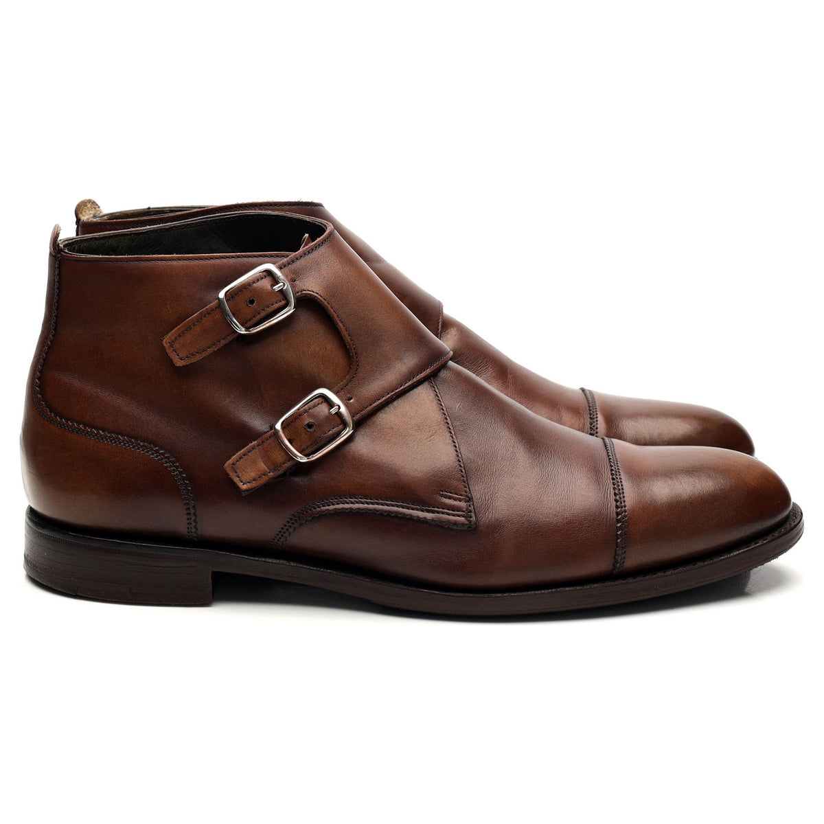 &#39;Freeman&#39; Brown Leather Double Monk Strap Boots UK 7.5 F