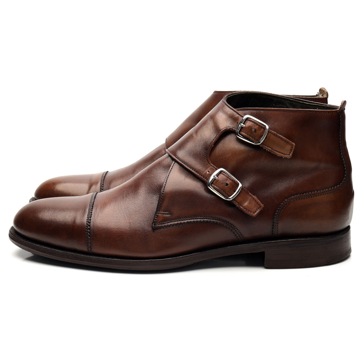 &#39;Freeman&#39; Brown Leather Double Monk Strap Boots UK 7.5 F