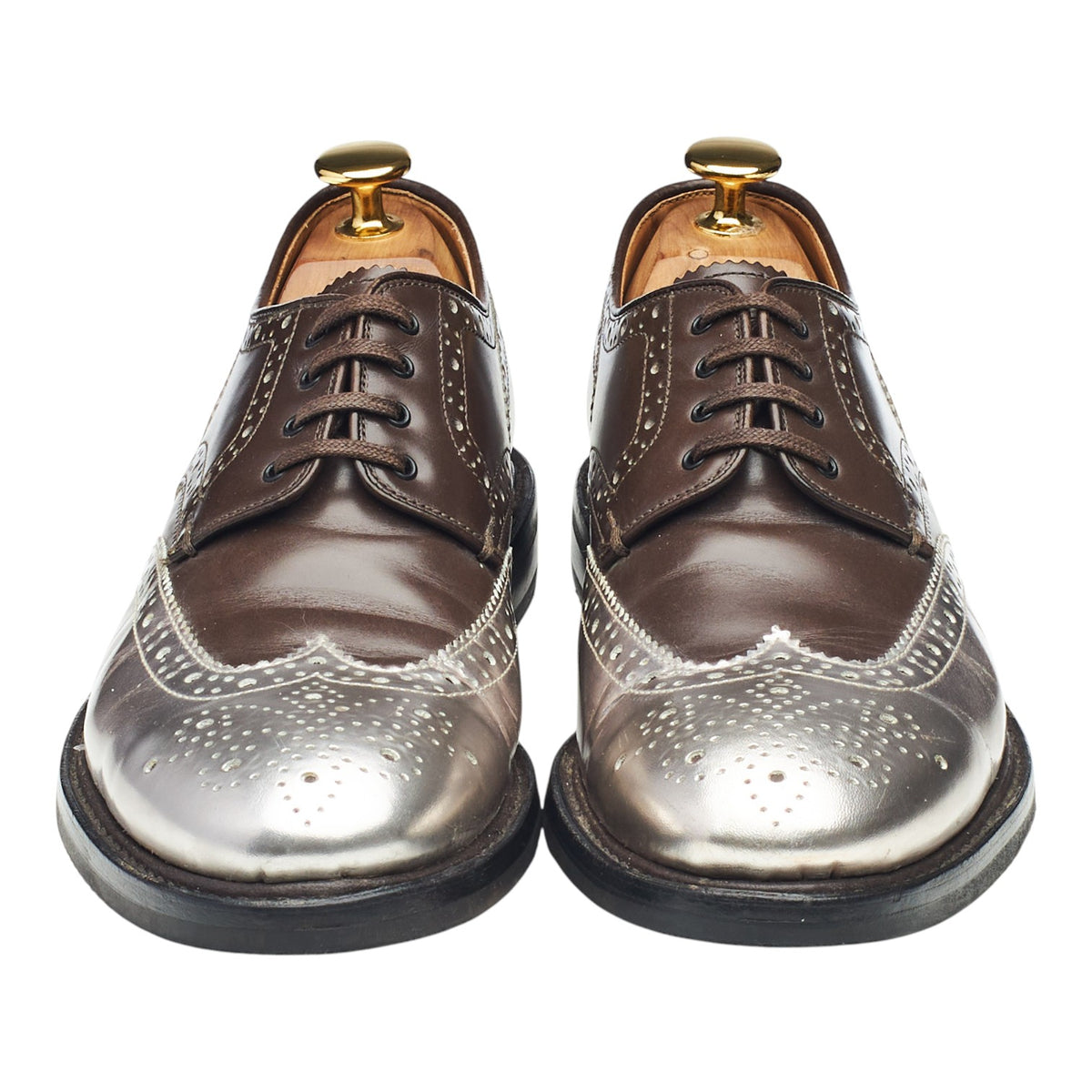 Women's 'Cox' Brown / Silver Leather Derby Brogues UK 6.5