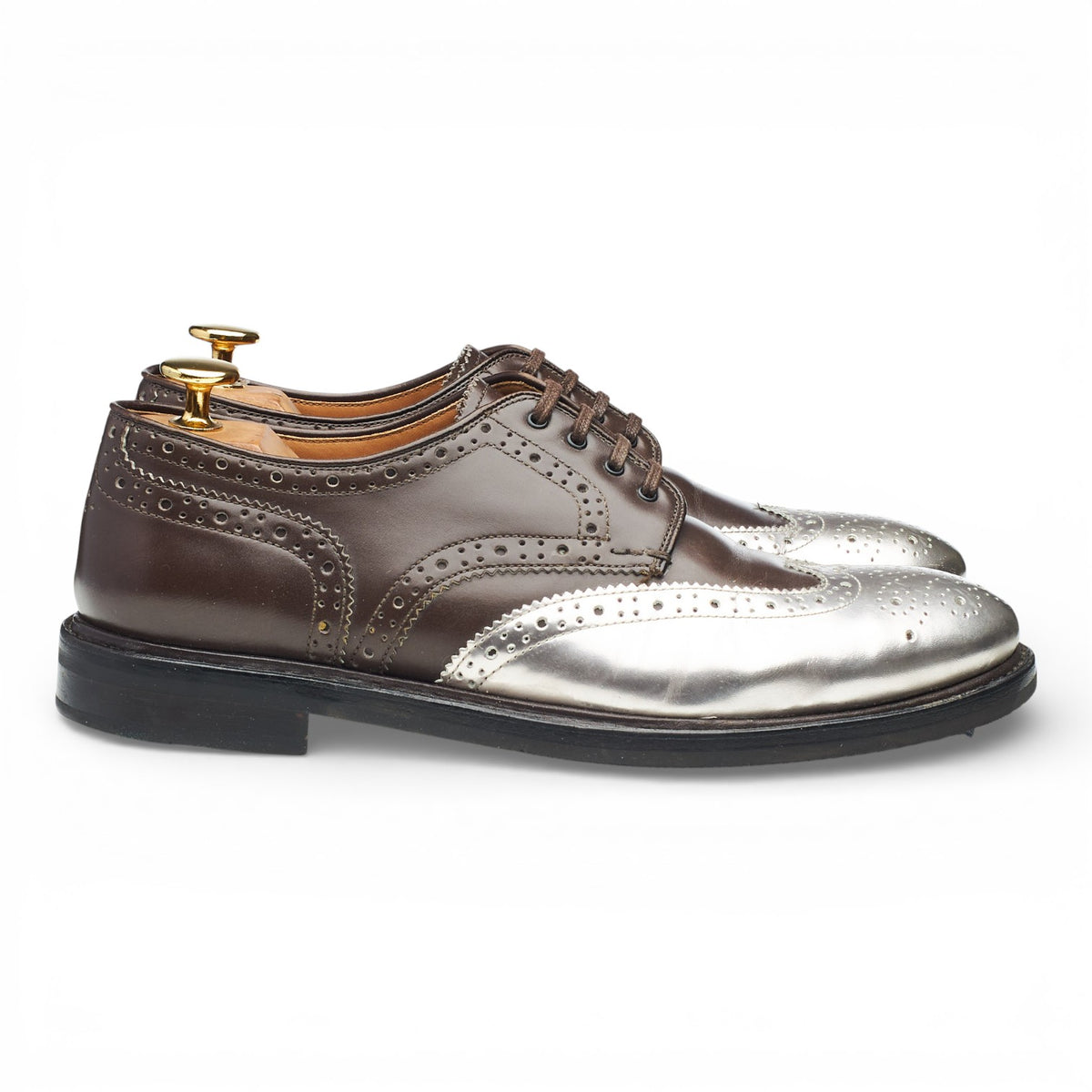 Women's 'Cox' Brown / Silver Leather Derby Brogues UK 6.5
