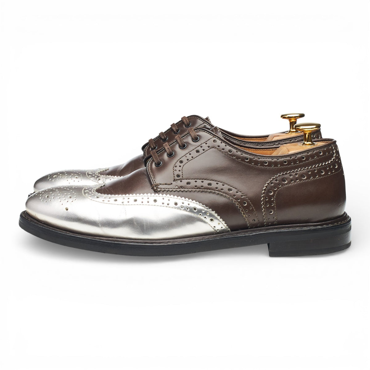 Women's 'Cox' Brown / Silver Leather Derby Brogues UK 6.5