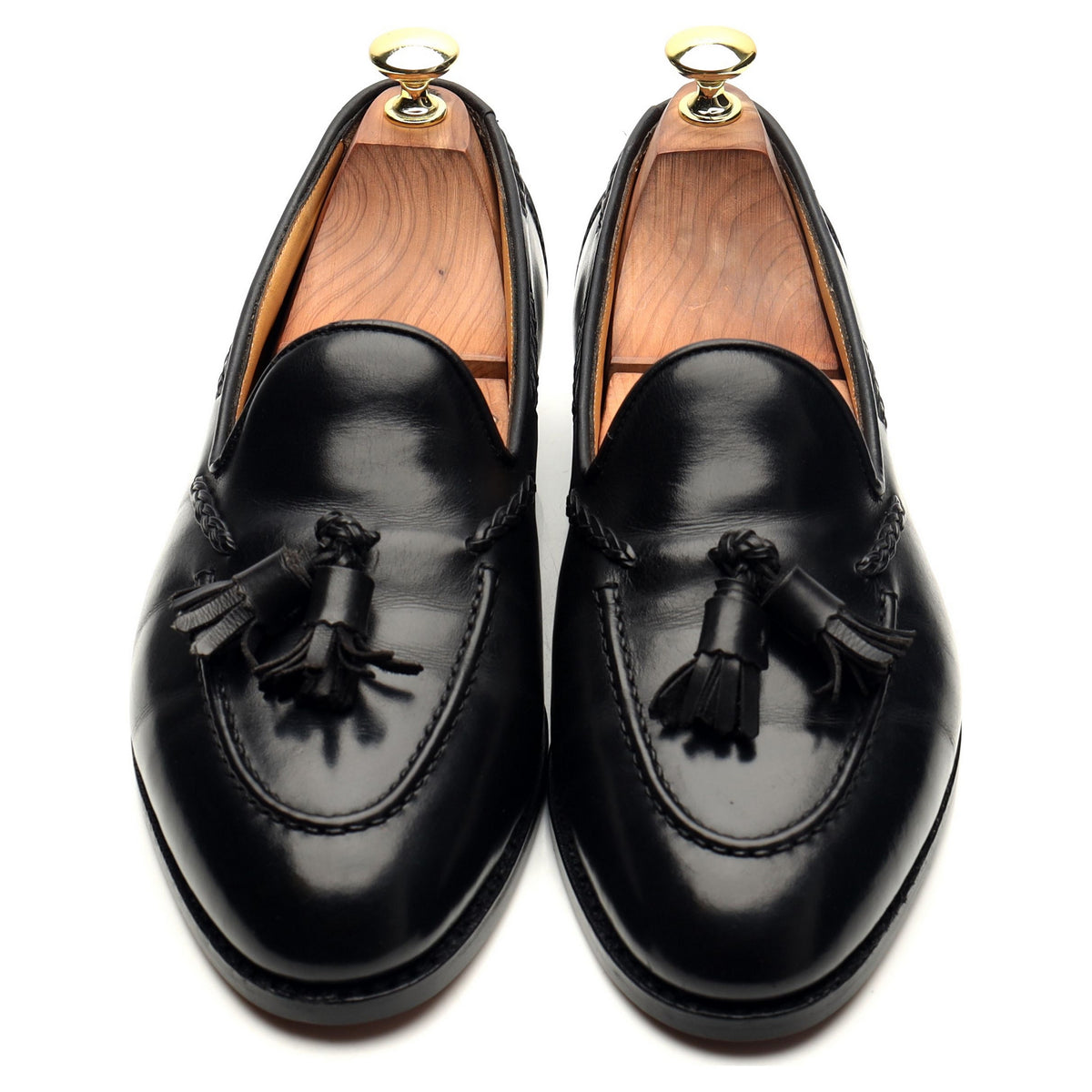 &#39;Belgravia&#39; Black Leather Tassel Loafers UK 7.5 E