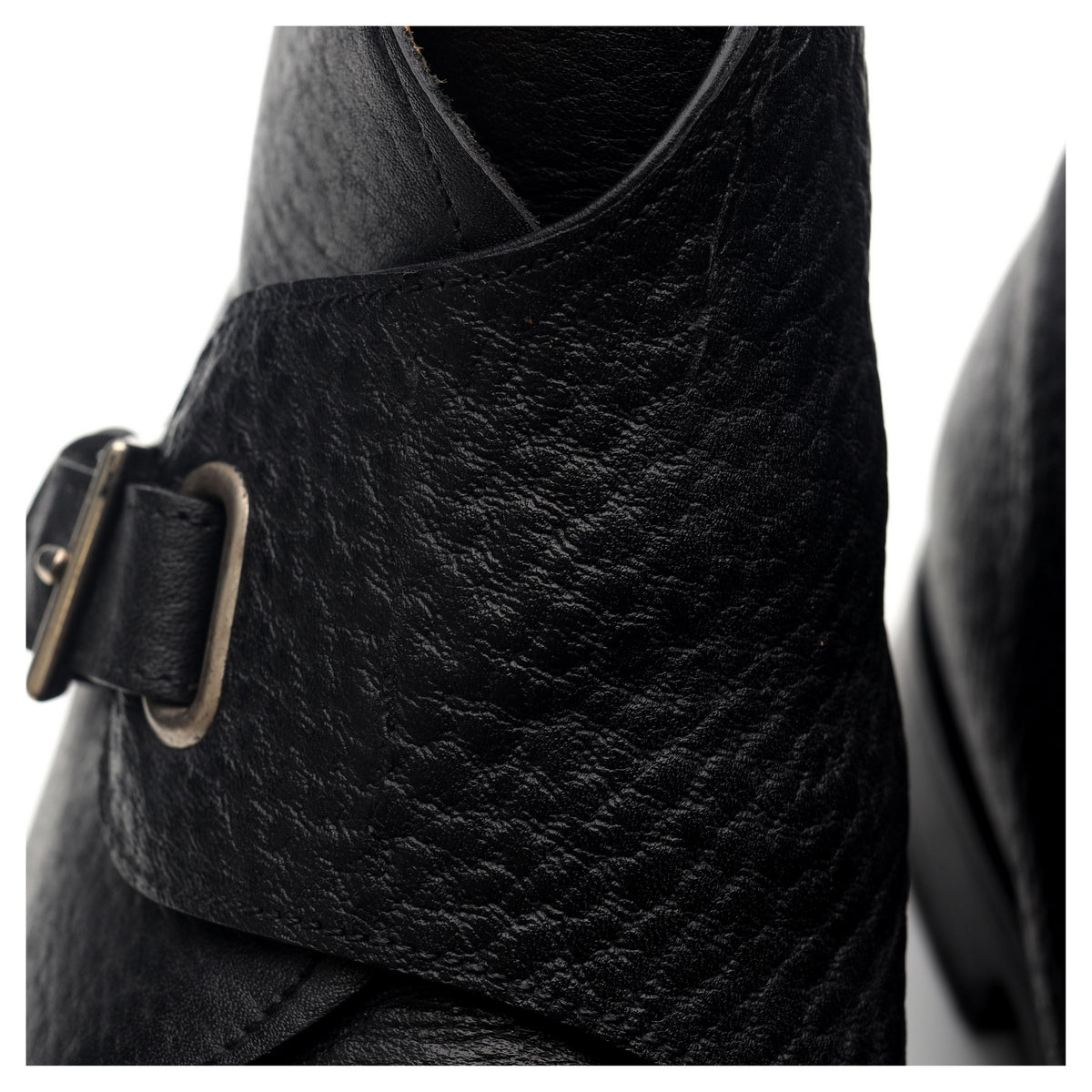 &#39;Davos&#39; Black Leather Apron Strap Boots UK 10.5 E