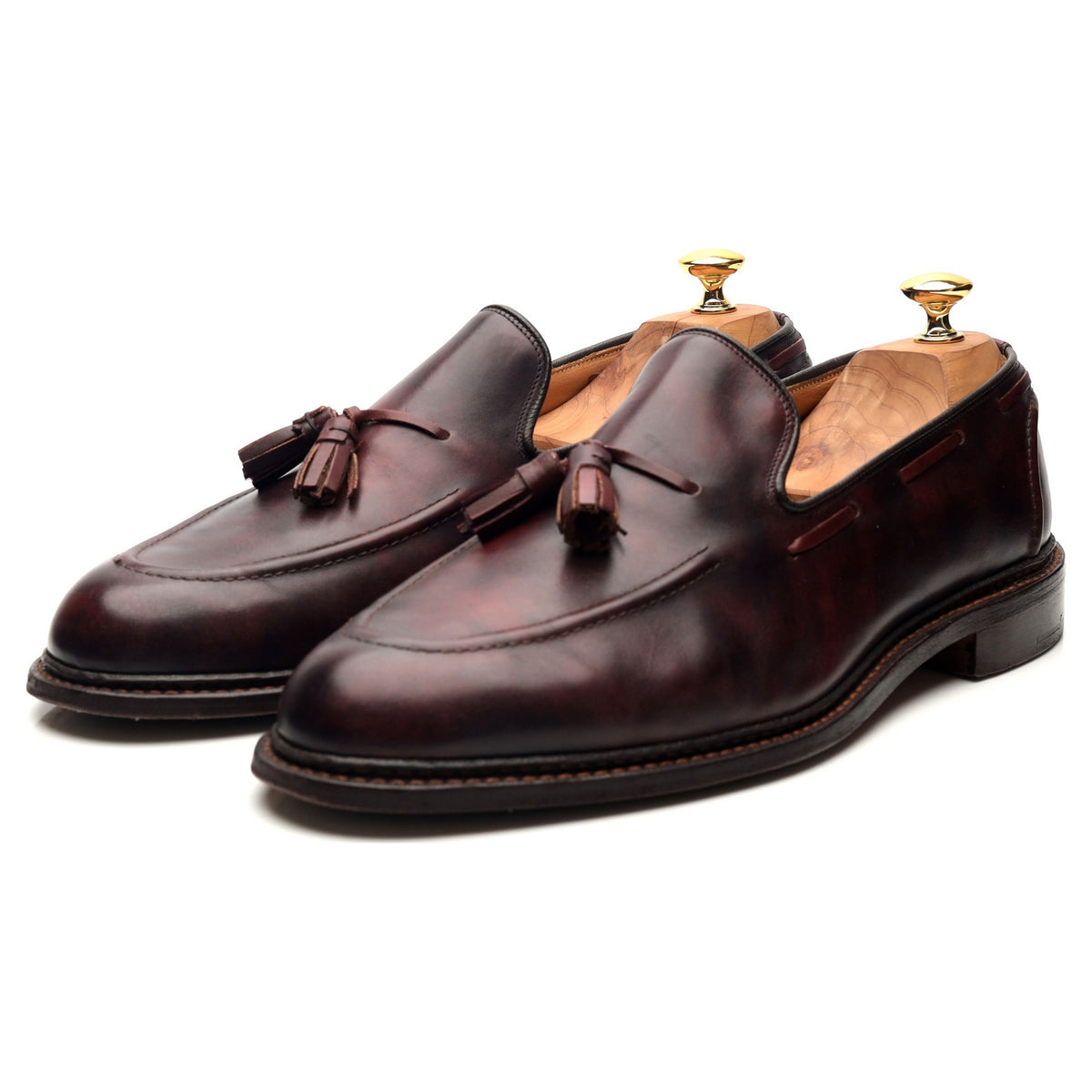 &#39;Elton&#39; Burgundy Museum Leather Tassel Loafers UK 11