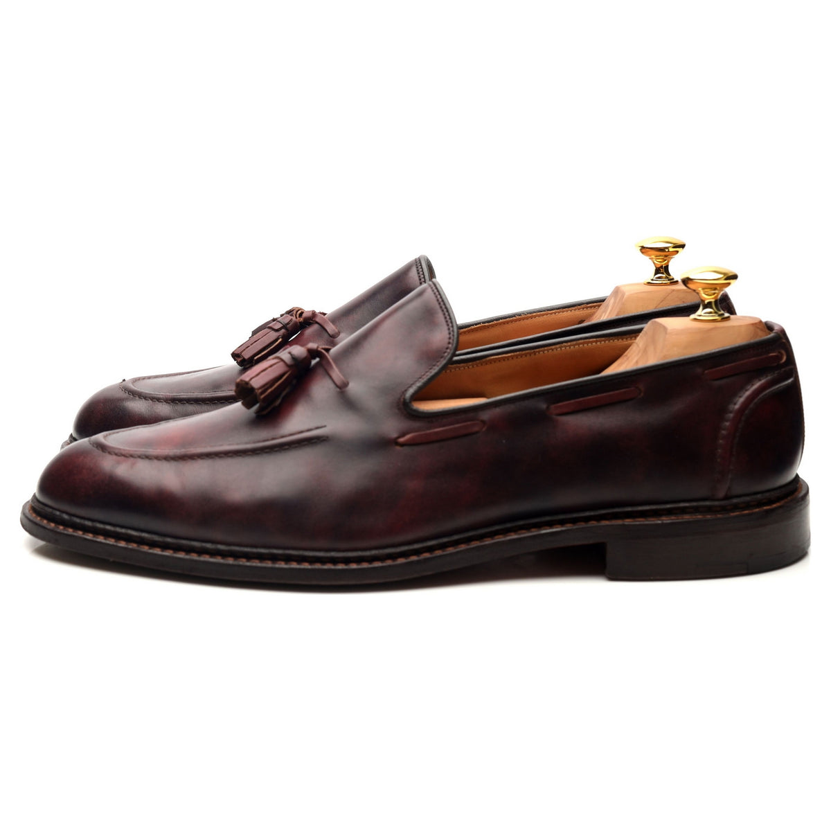 &#39;Elton&#39; Burgundy Museum Leather Tassel Loafers UK 11