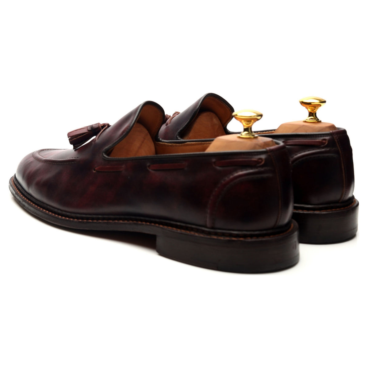 &#39;Elton&#39; Burgundy Museum Leather Tassel Loafers UK 11