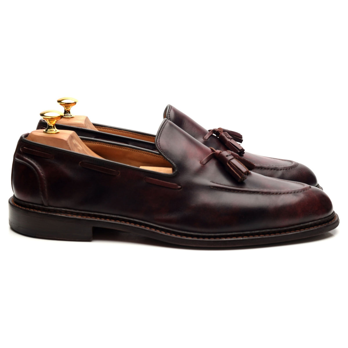 &#39;Elton&#39; Burgundy Museum Leather Tassel Loafers UK 11