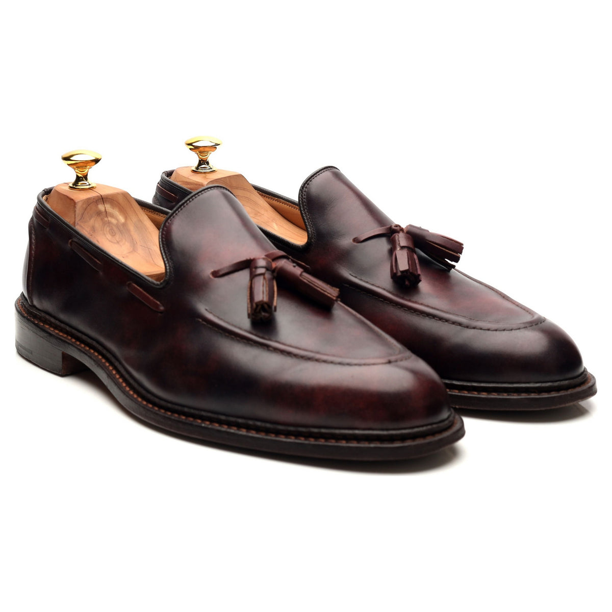 &#39;Elton&#39; Burgundy Museum Leather Tassel Loafers UK 11