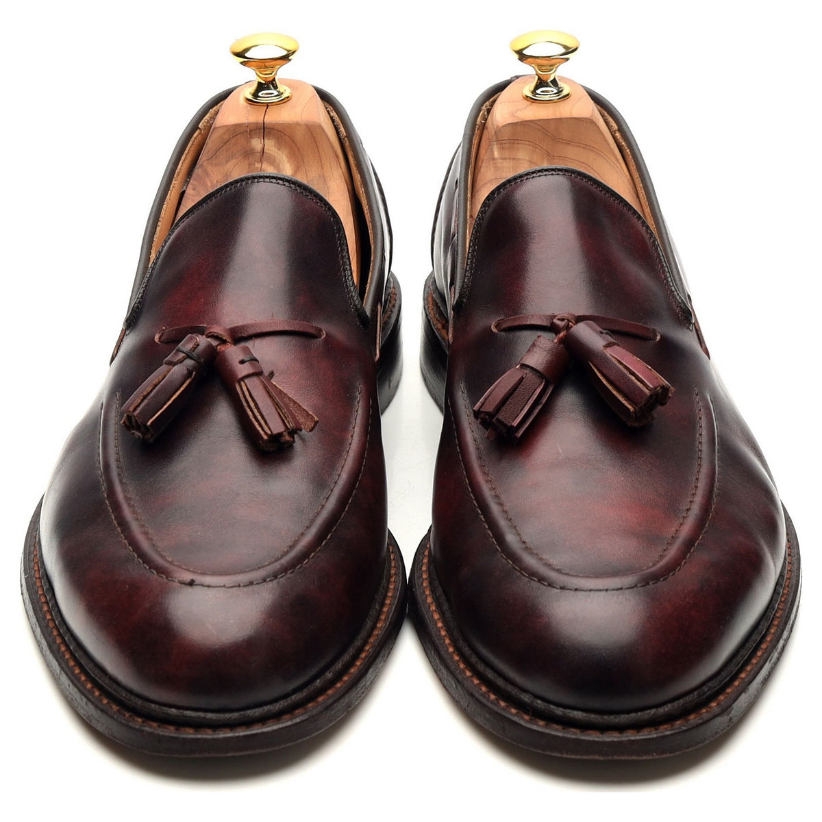 &#39;Elton&#39; Burgundy Museum Leather Tassel Loafers UK 11