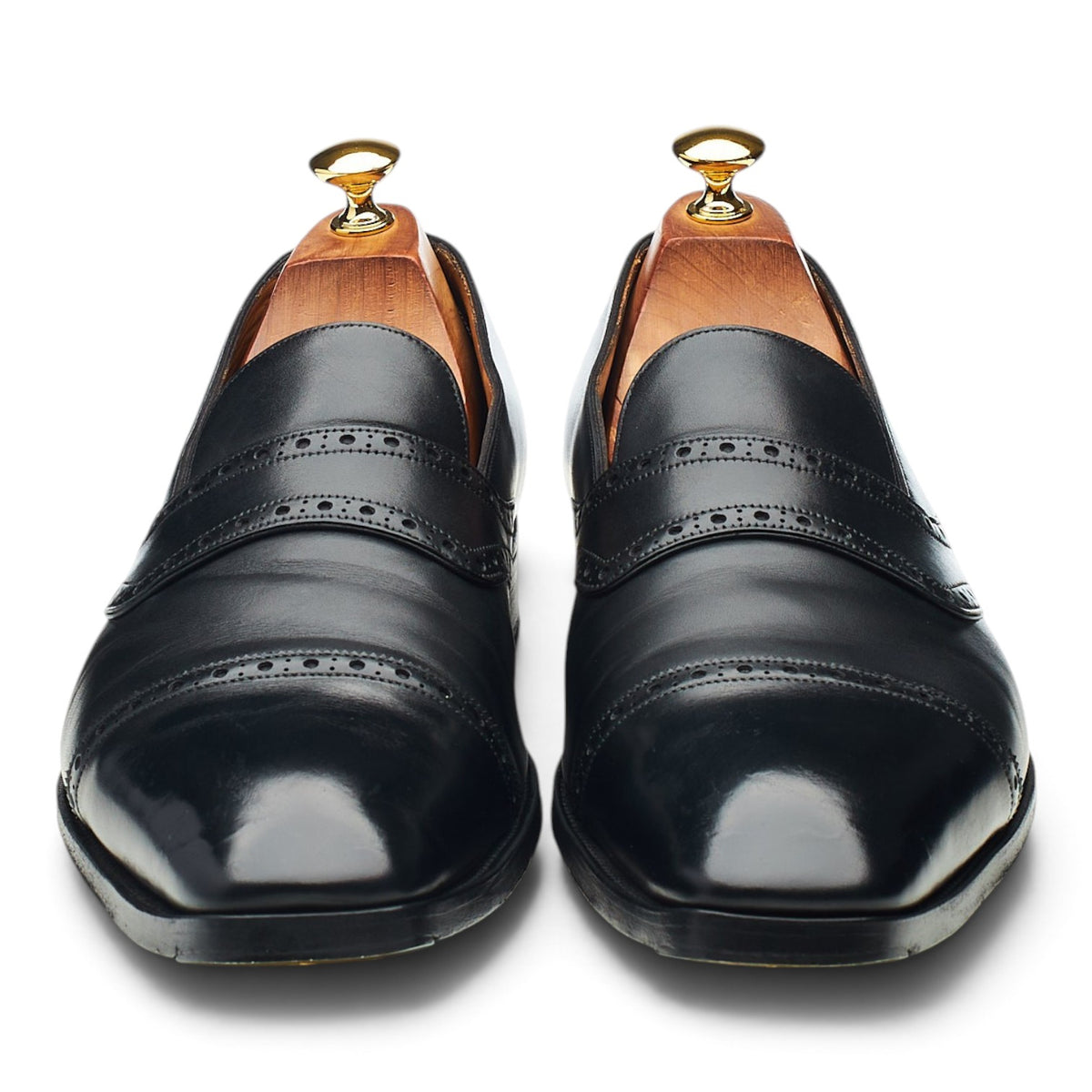 'Ashby' Black Leather Full Strap Loafers UK 10 E