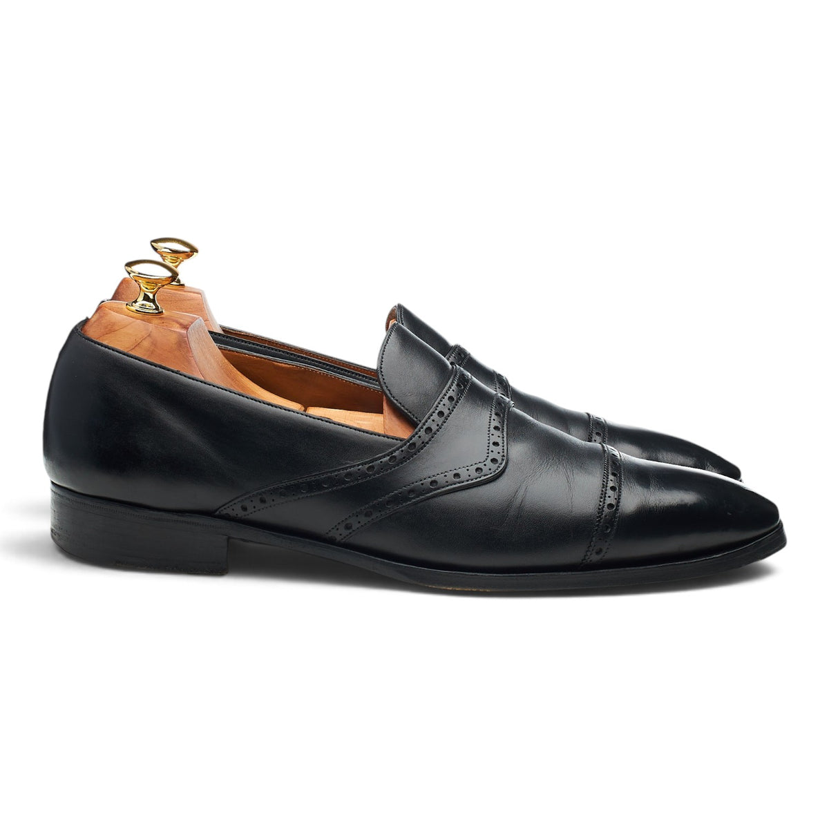 'Ashby' Black Leather Full Strap Loafers UK 10 E