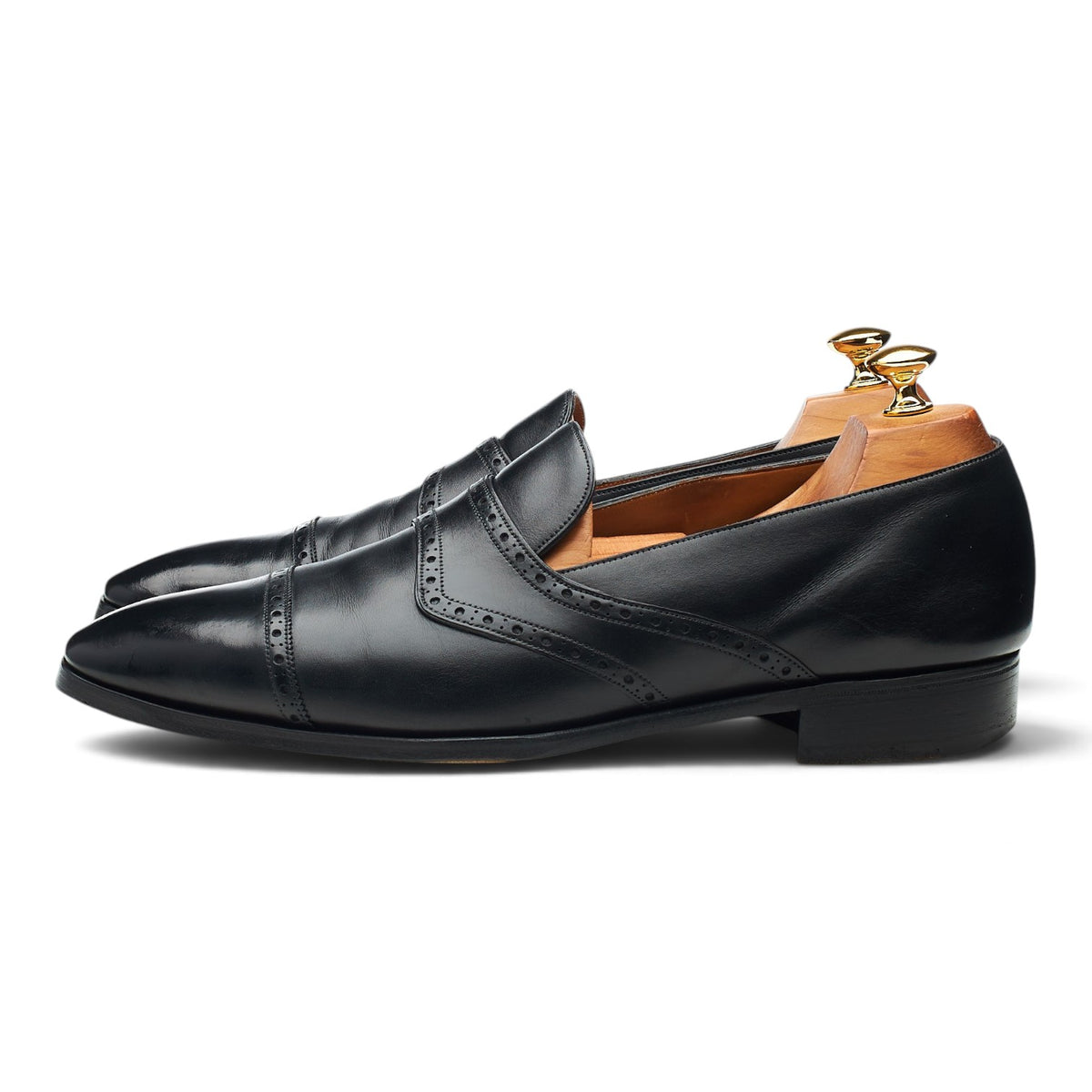 'Ashby' Black Leather Full Strap Loafers UK 10 E