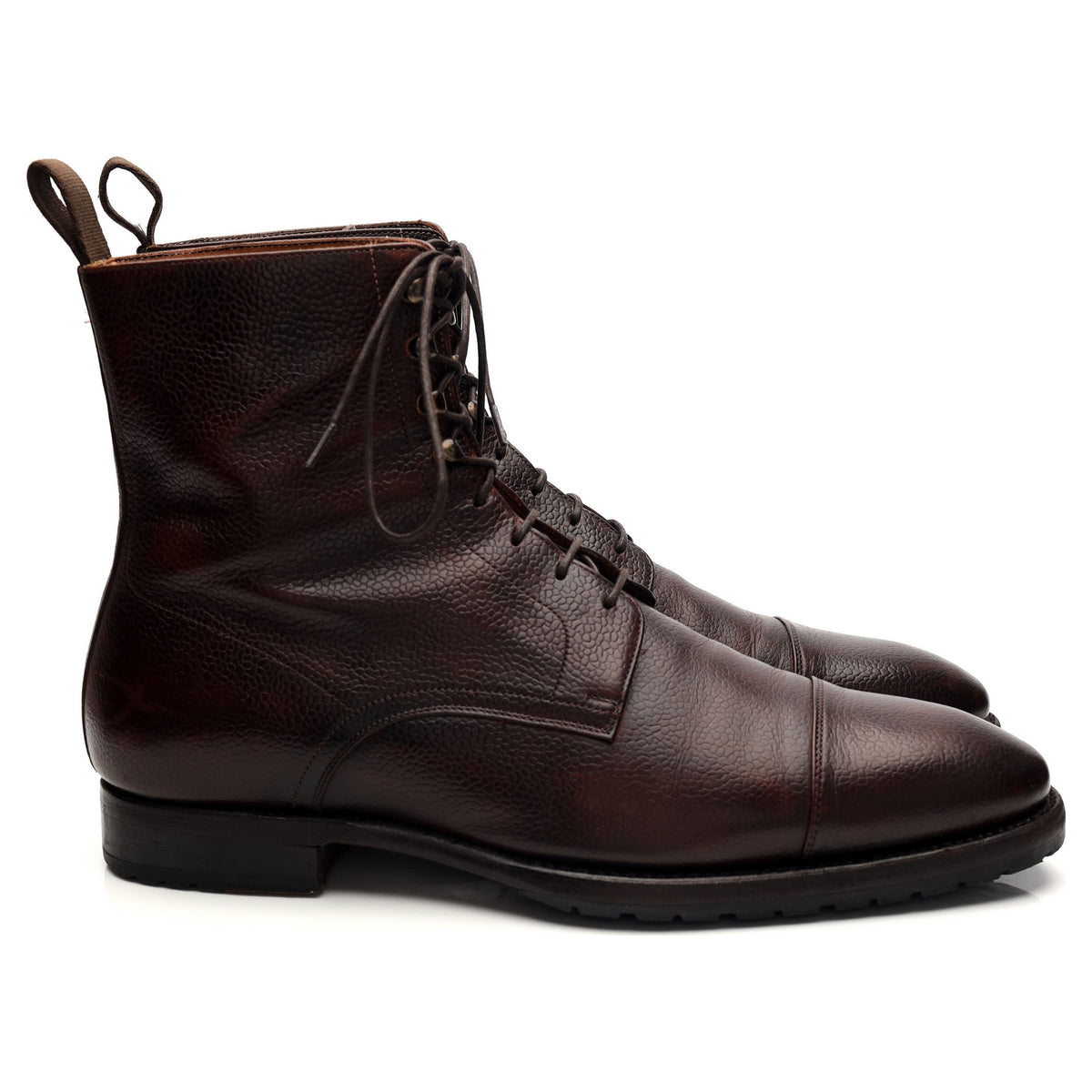 'Stallone 8866' Dark Brown Grain Leather Boots UK 9.5