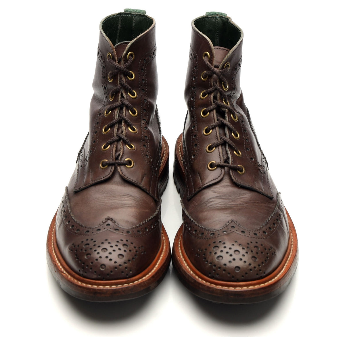 'Stow' Dark Brown Leather Boots Brogues UK 8.5