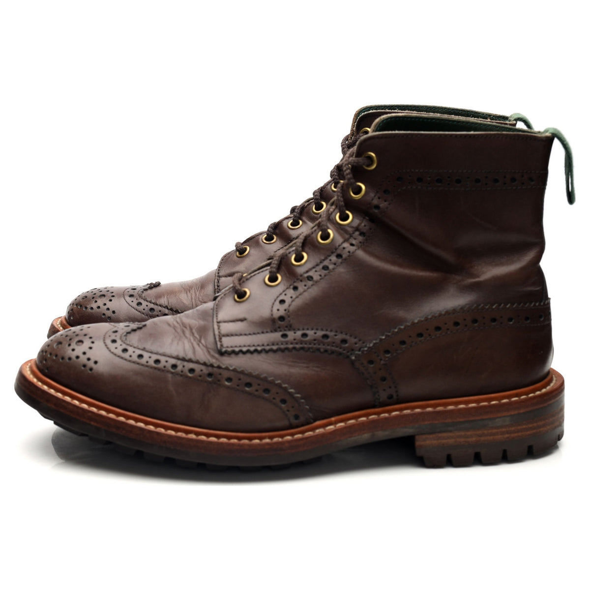 'Stow' Dark Brown Leather Boots Brogues UK 8.5