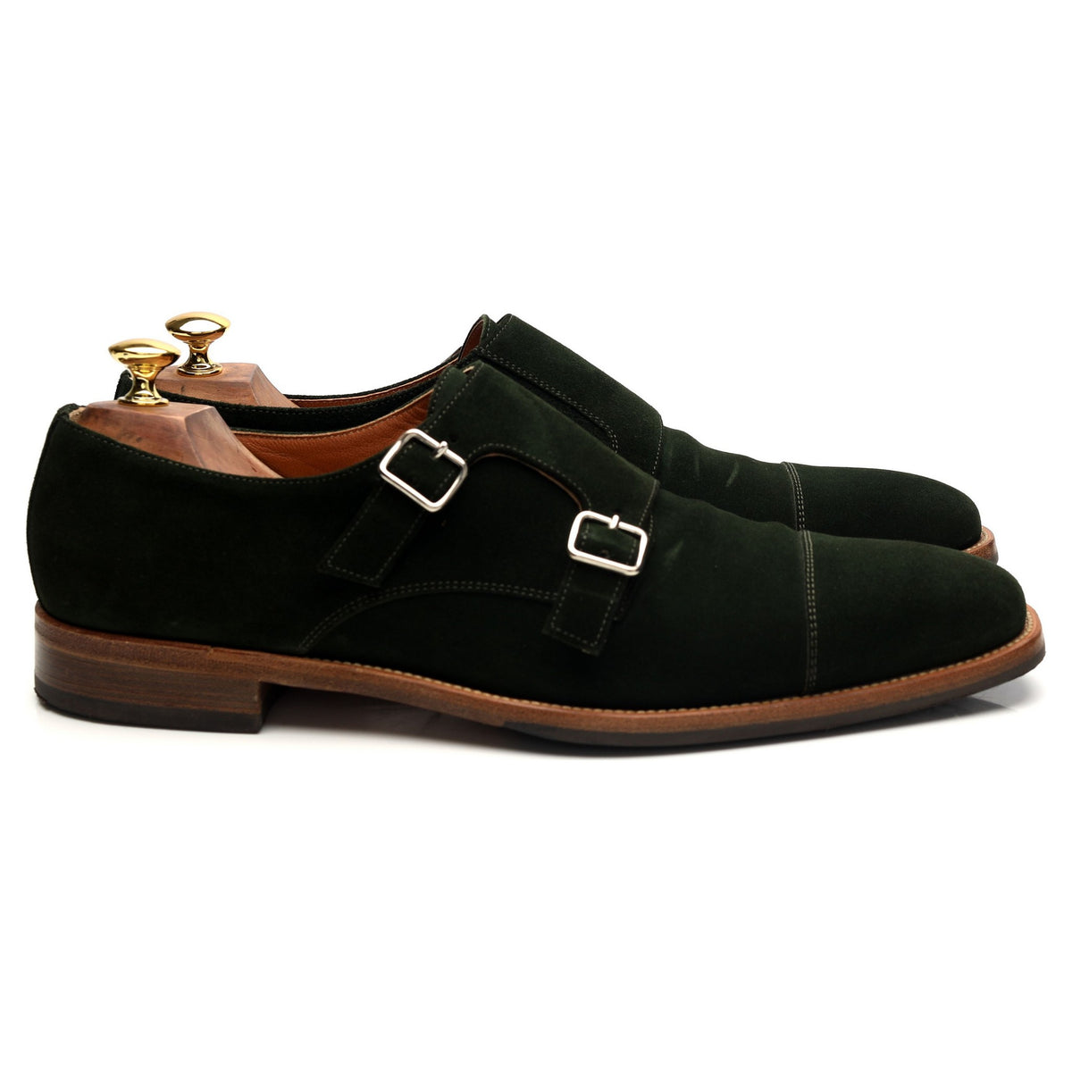 Russell &amp; Bromley &#39;Crave&#39; Green Suede Double Monk Strap UK 10.5