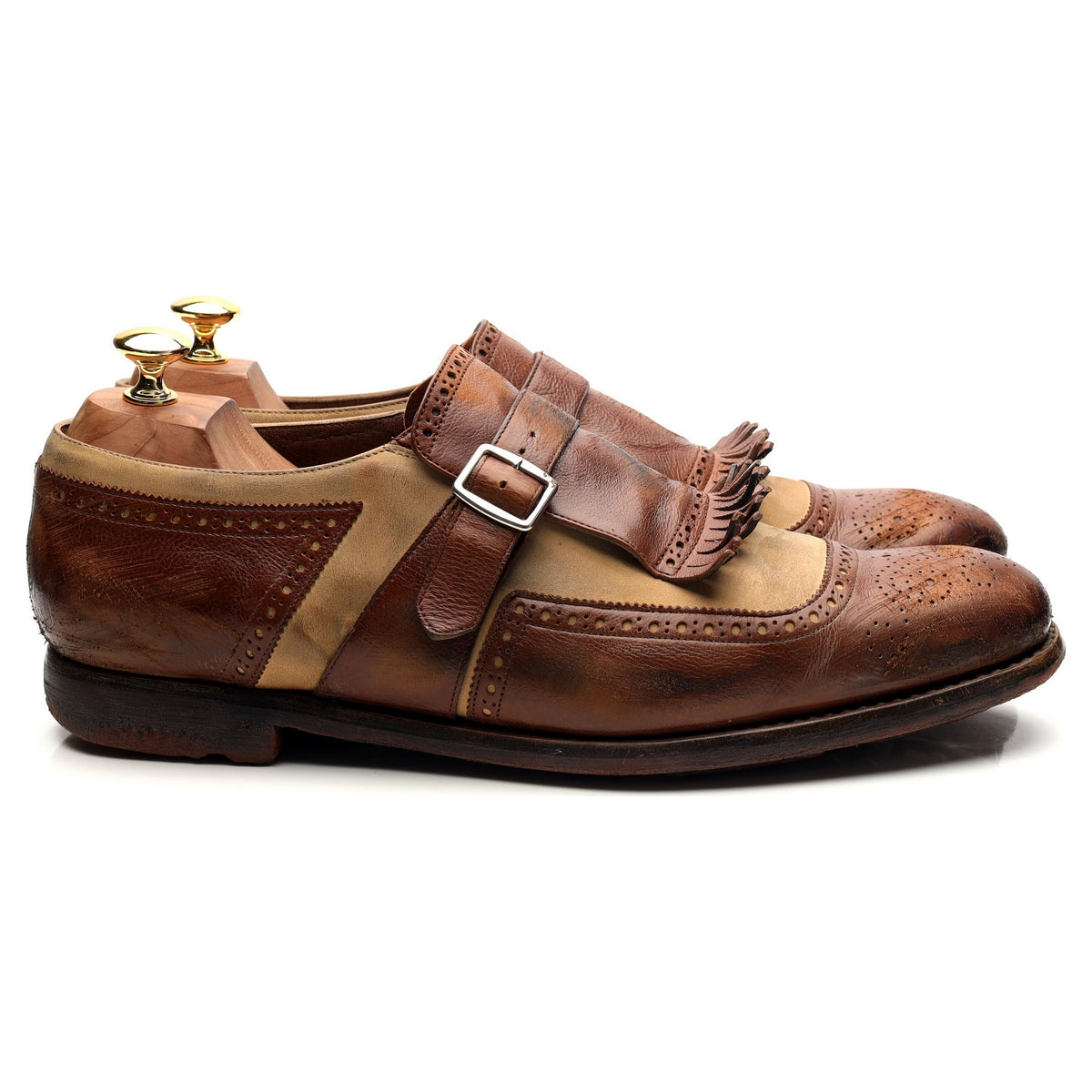 &#39;Shanghai&#39; Brown Leather Monk Strap UK 9 F