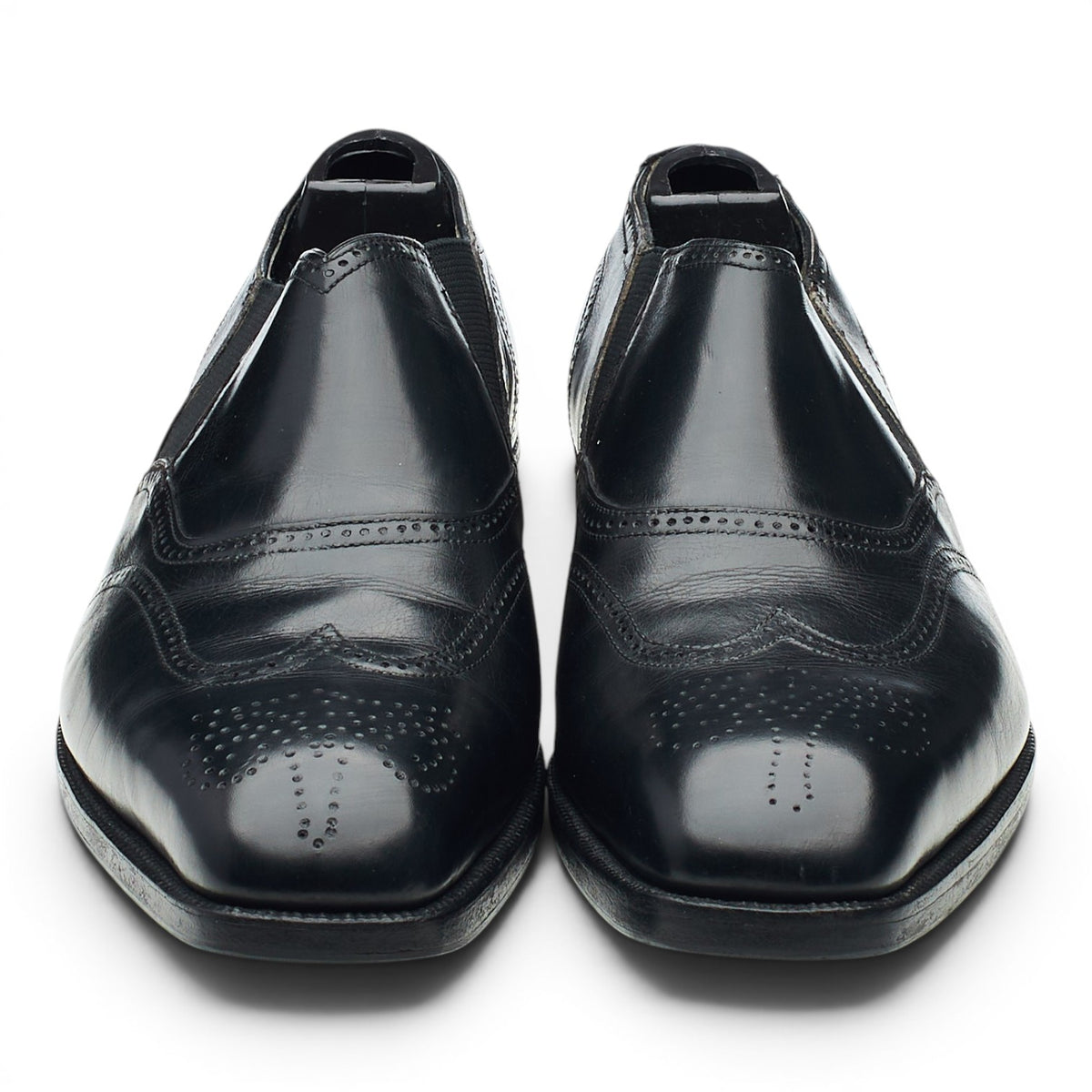 Black Leather Lazyman Slip On Brogue Loafers UK 6.5 E