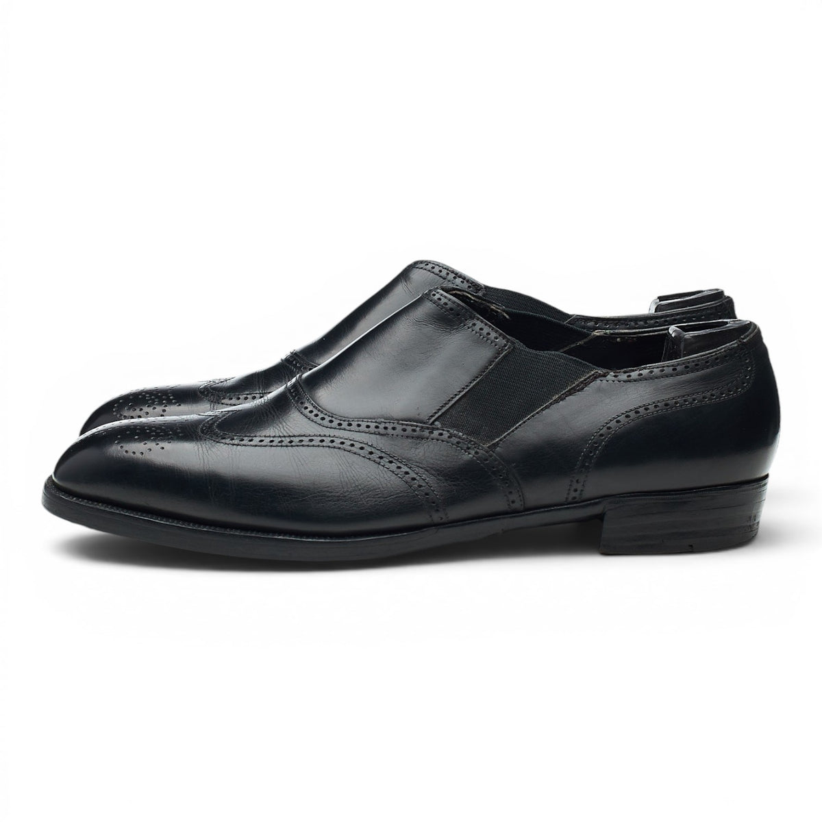 Black Leather Lazyman Slip On Brogue Loafers UK 6.5 E