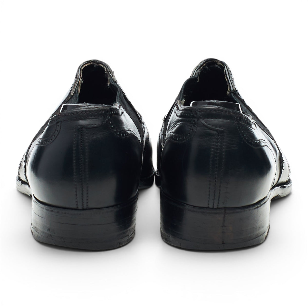 Black Leather Lazyman Slip On Brogue Loafers UK 6.5 E