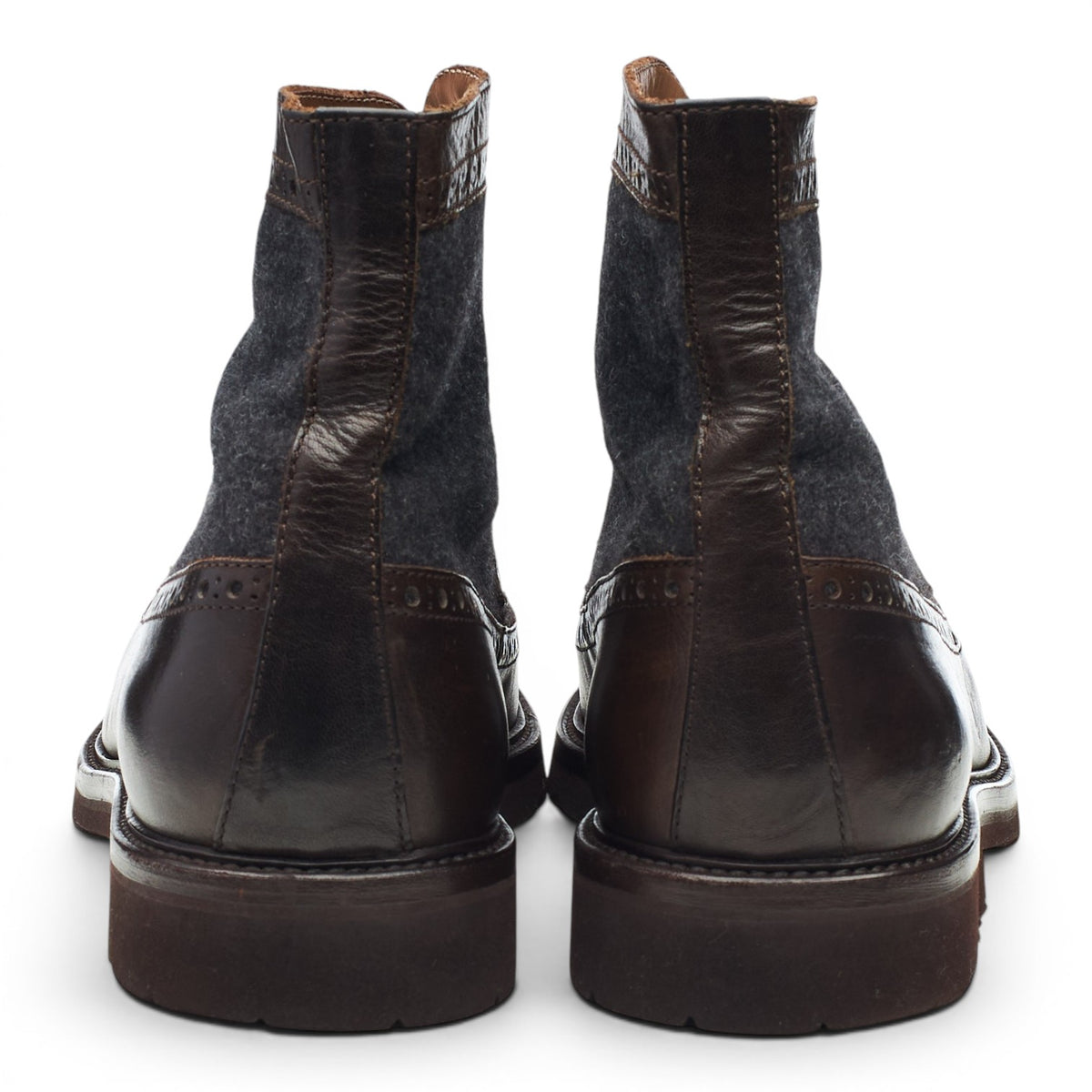 Dark Brown Leather Navy Blue Wool Brogue Boots UK 10 EU 44