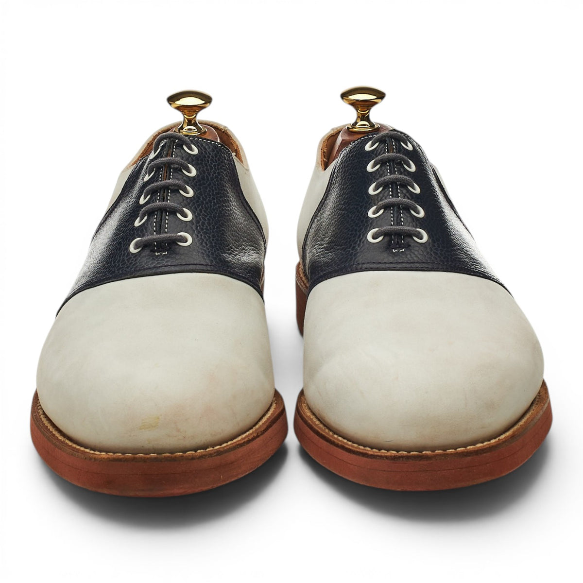 'Lulworth' White Nubuck / Navy Blue Grain Leather Saddle Oxford UK 9.5 E
