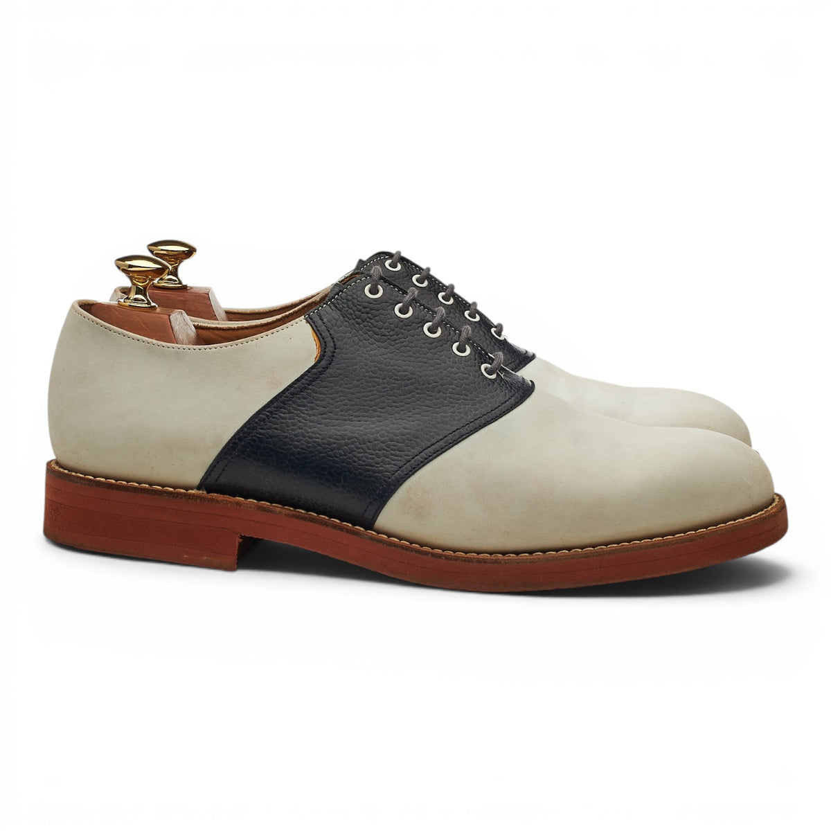 'Lulworth' White Nubuck / Navy Blue Grain Leather Saddle Oxford UK 9.5 E