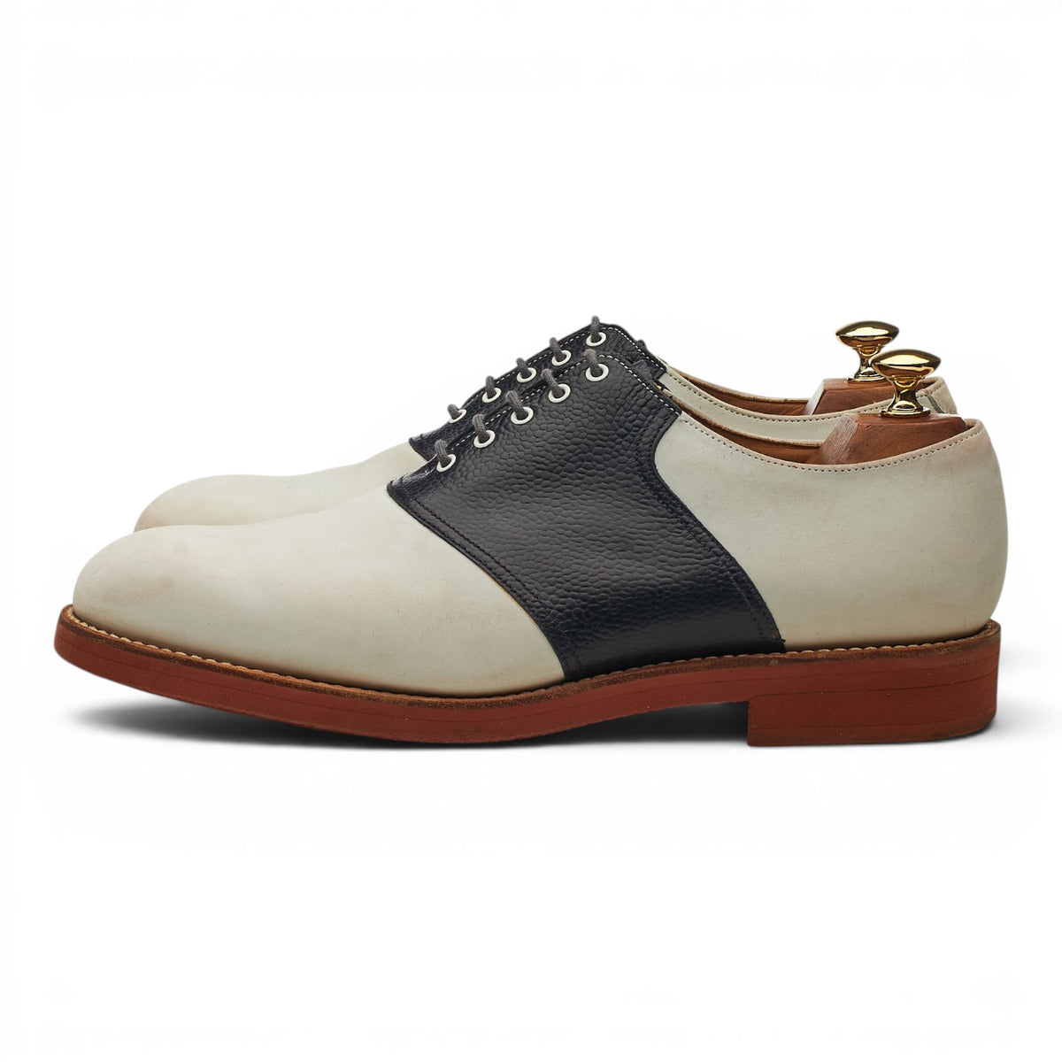 'Lulworth' White Nubuck / Navy Blue Grain Leather Saddle Oxford UK 9.5 E