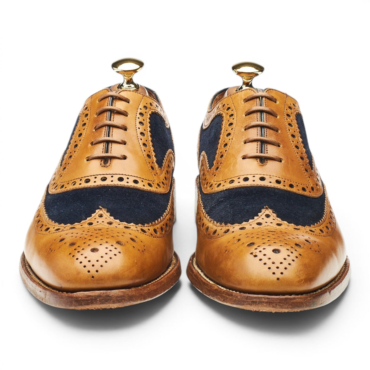 1880 'Tarantula' Tan Brown Leather Navy Suede Two Tone Oxford Brogues UK 6 F