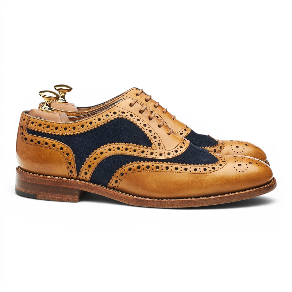1880 'Tarantula' Tan Brown Leather Navy Suede Two Tone Oxford Brogues UK 6 F