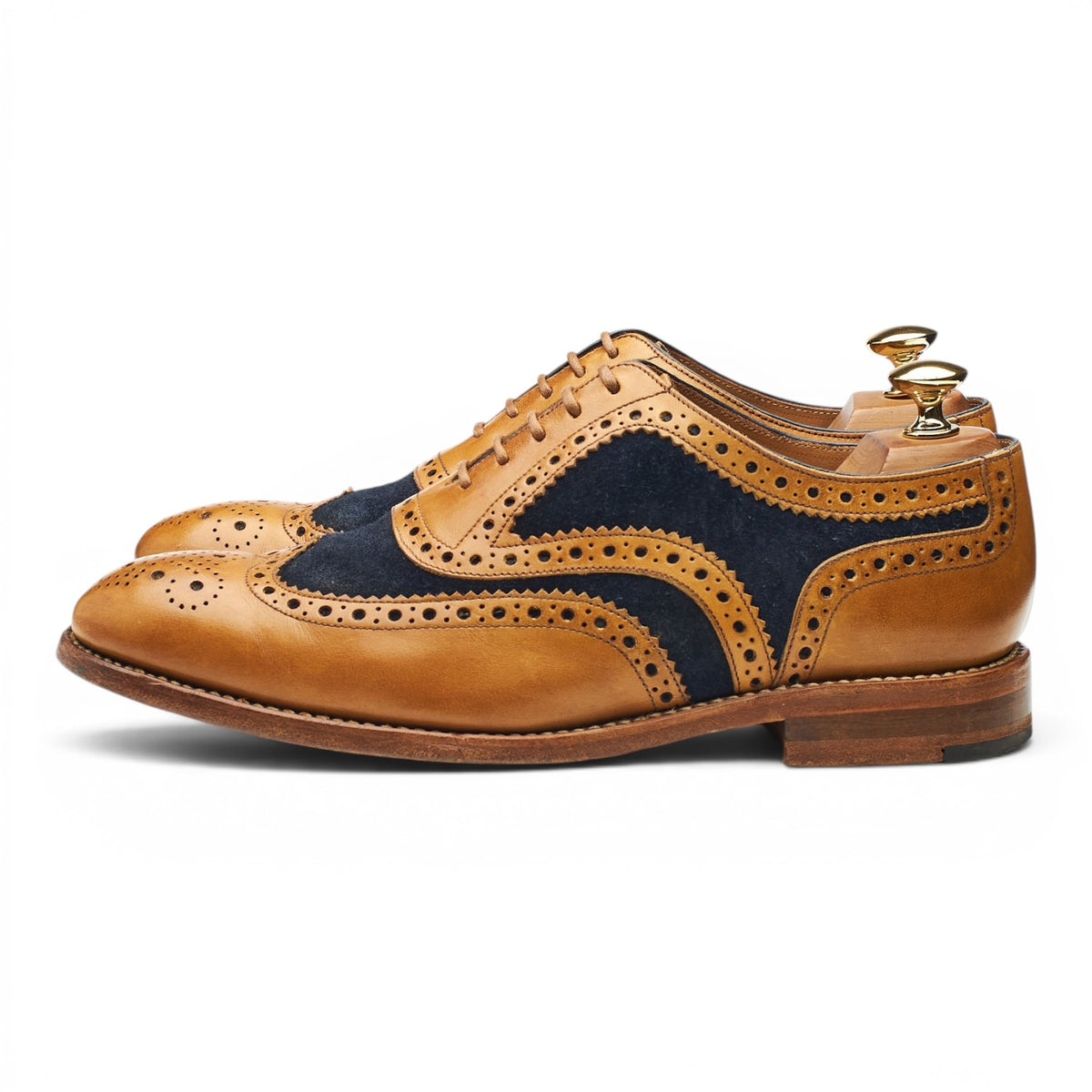 1880 'Tarantula' Tan Brown Leather Navy Suede Two Tone Oxford Brogues UK 6 F