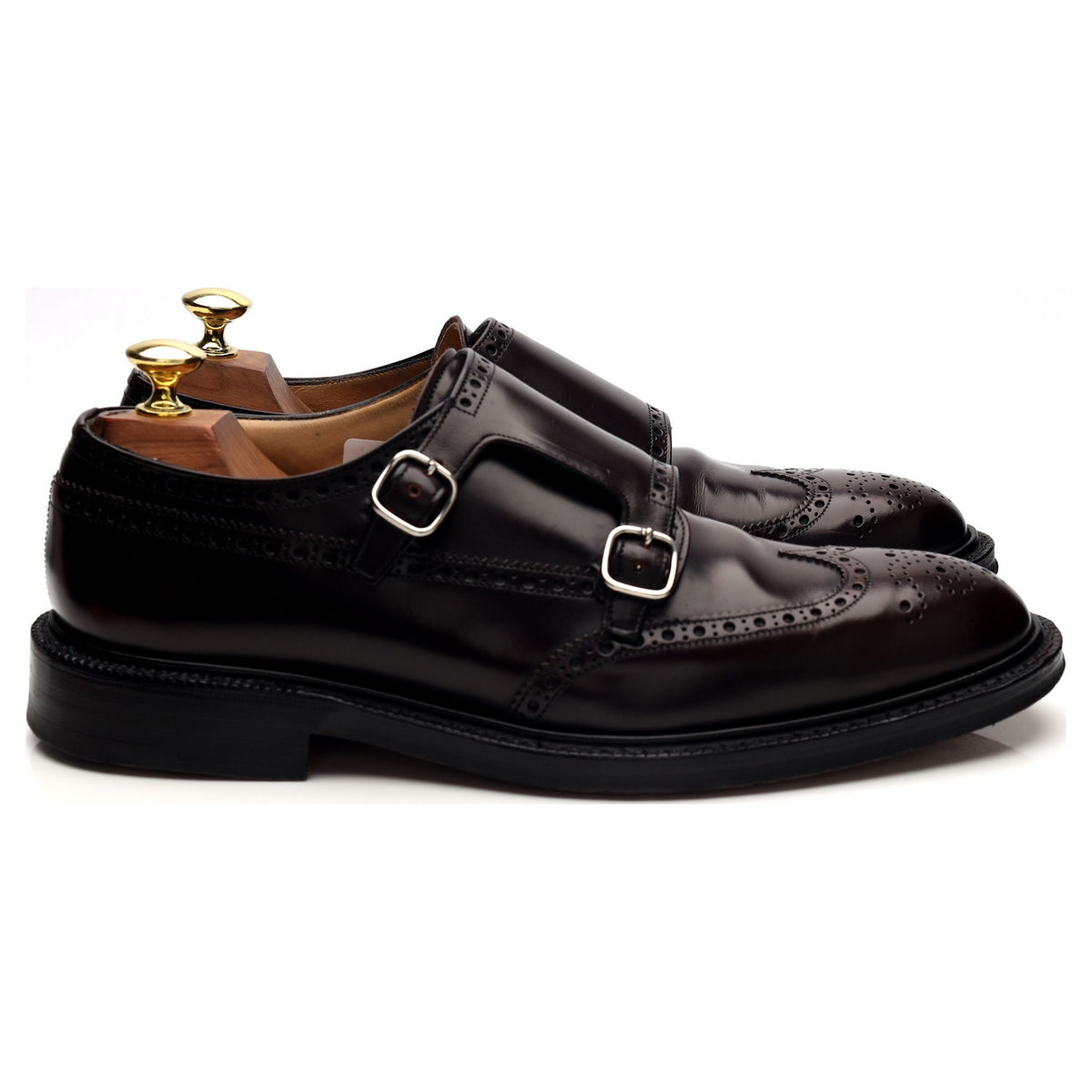 &#39;Monkton&#39; Burgundy Leather Double Monk Strap UK 7.5 F