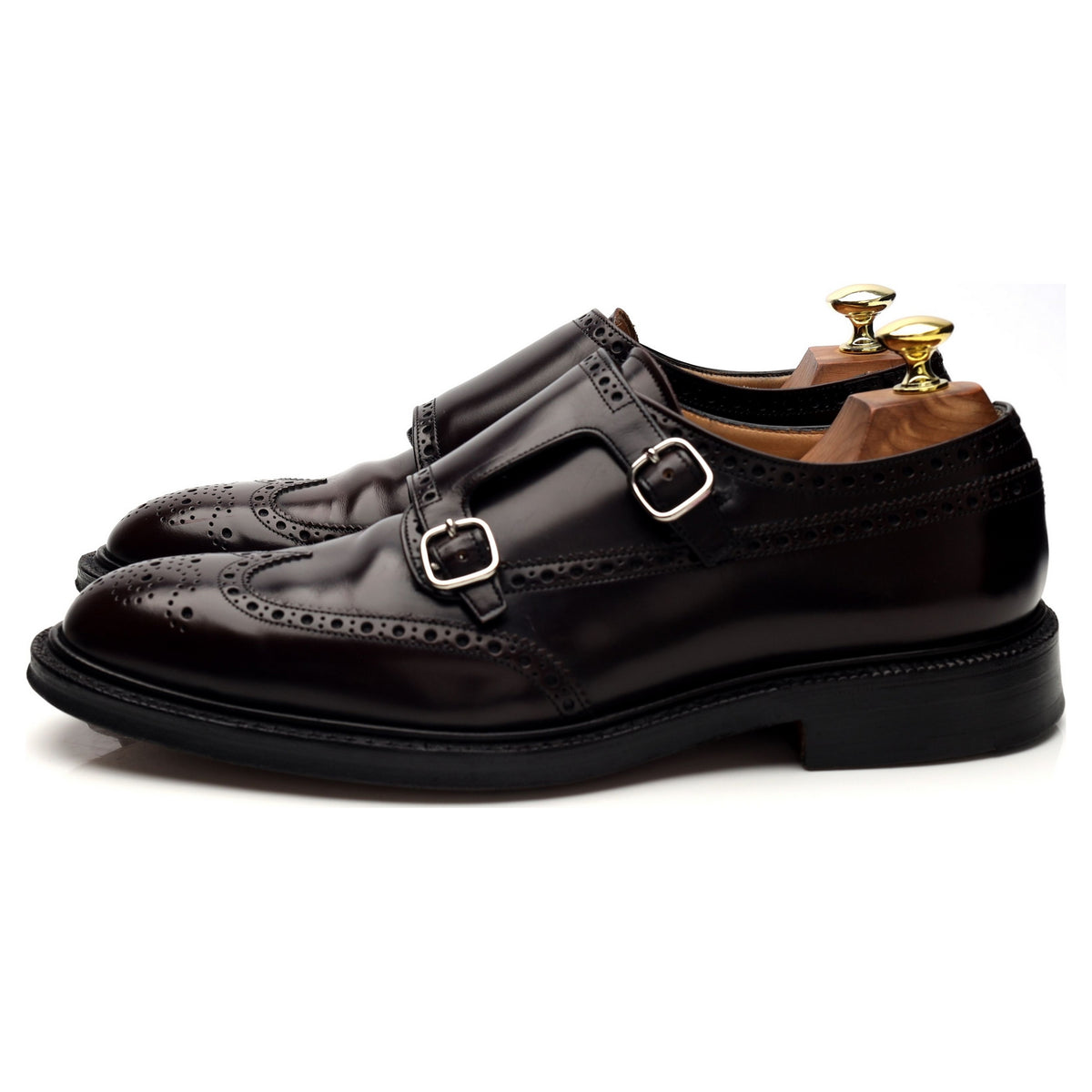 &#39;Monkton&#39; Burgundy Leather Double Monk Strap UK 7.5 F