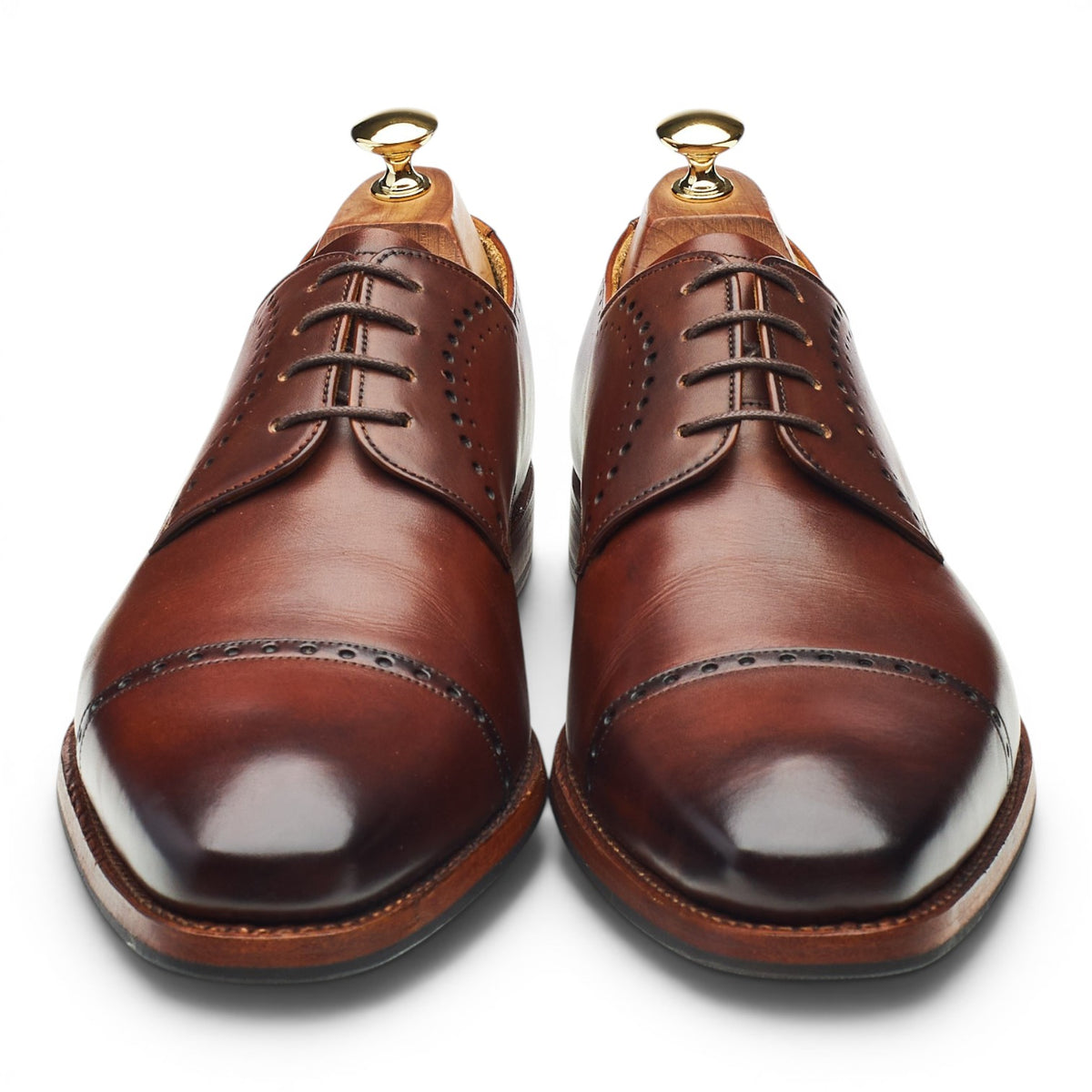 'Noah' Brown Patina Leather Cap Toe Derby UK 9.5 F